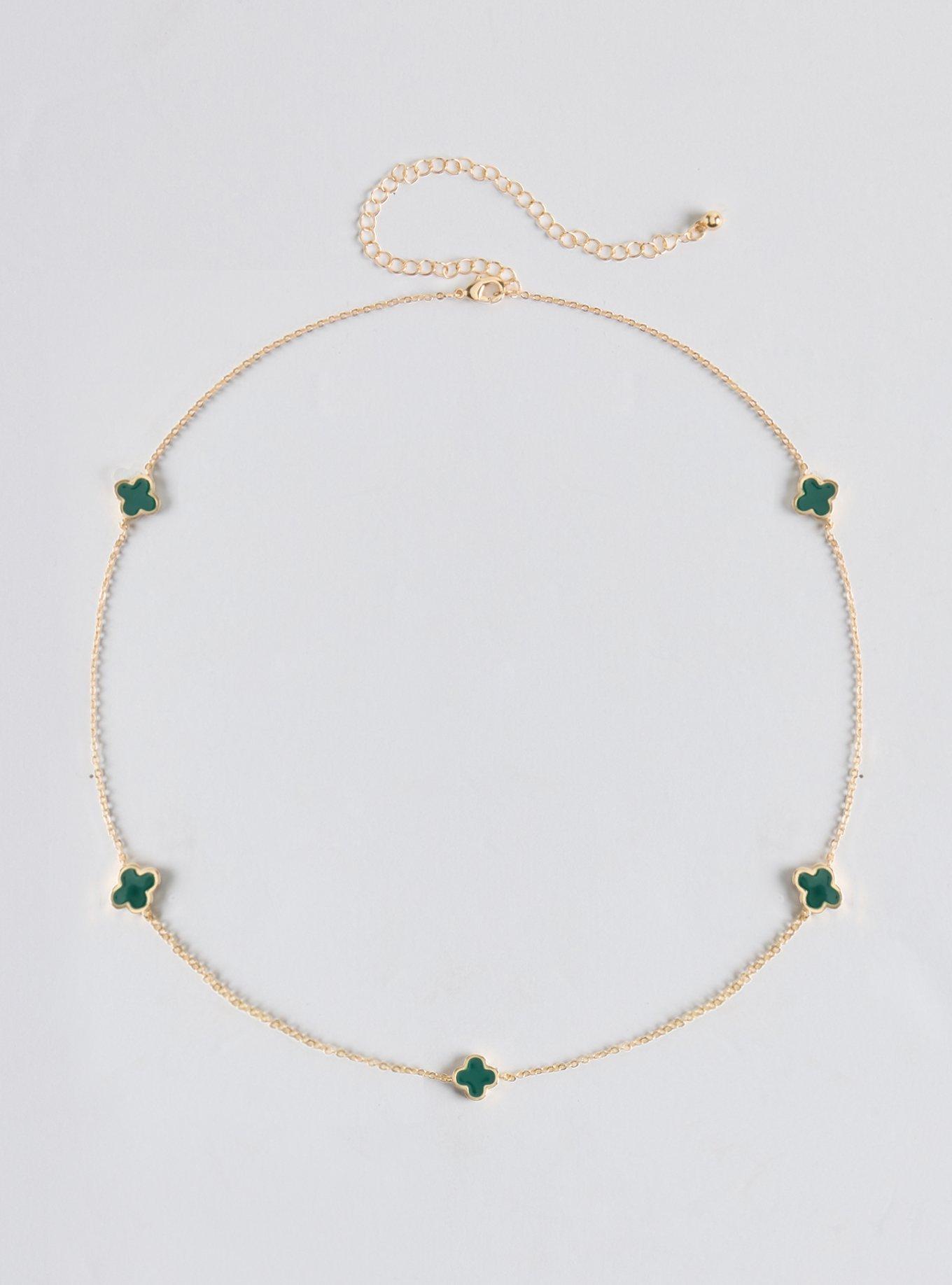 Clover Delicate Chain Necklace, GREEN, hi-res
