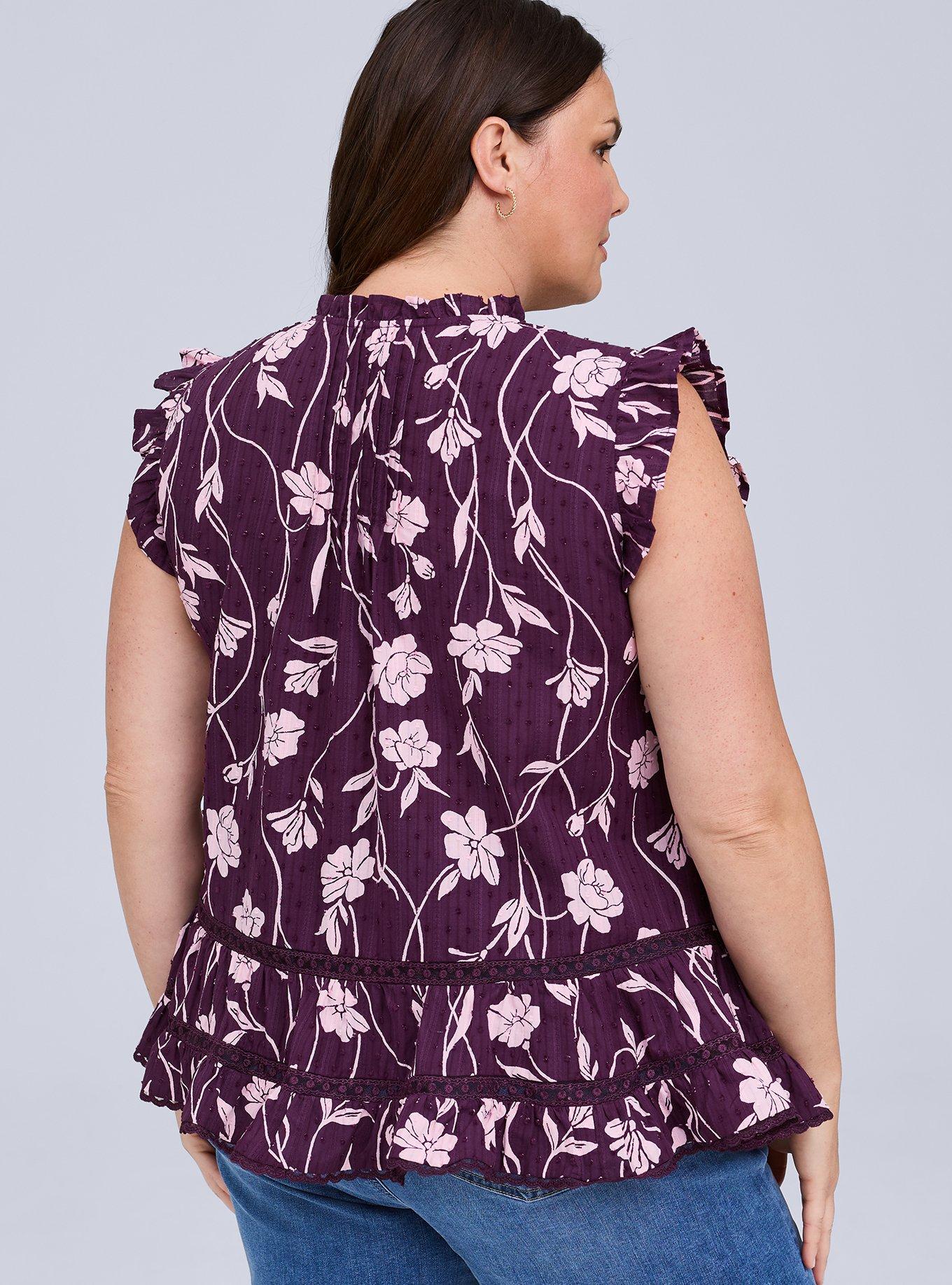 Belle Isle Pintuck Ruffle Top, EMBOSSED POPPIES PURPLE, alternate