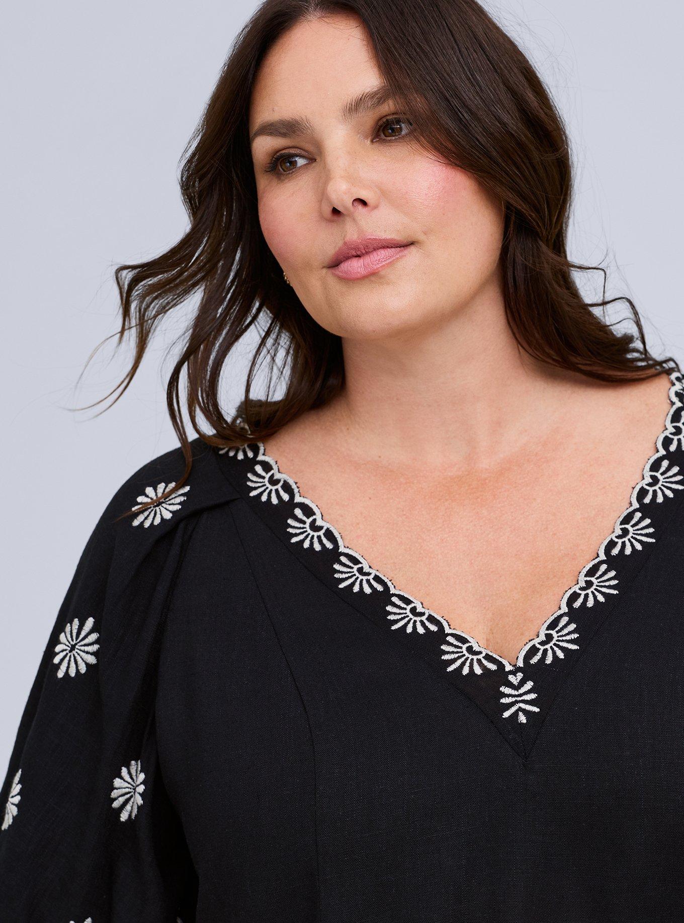 Belle Isle Embroidered Bubble Sleeve Top, DEEP BLACK, alternate