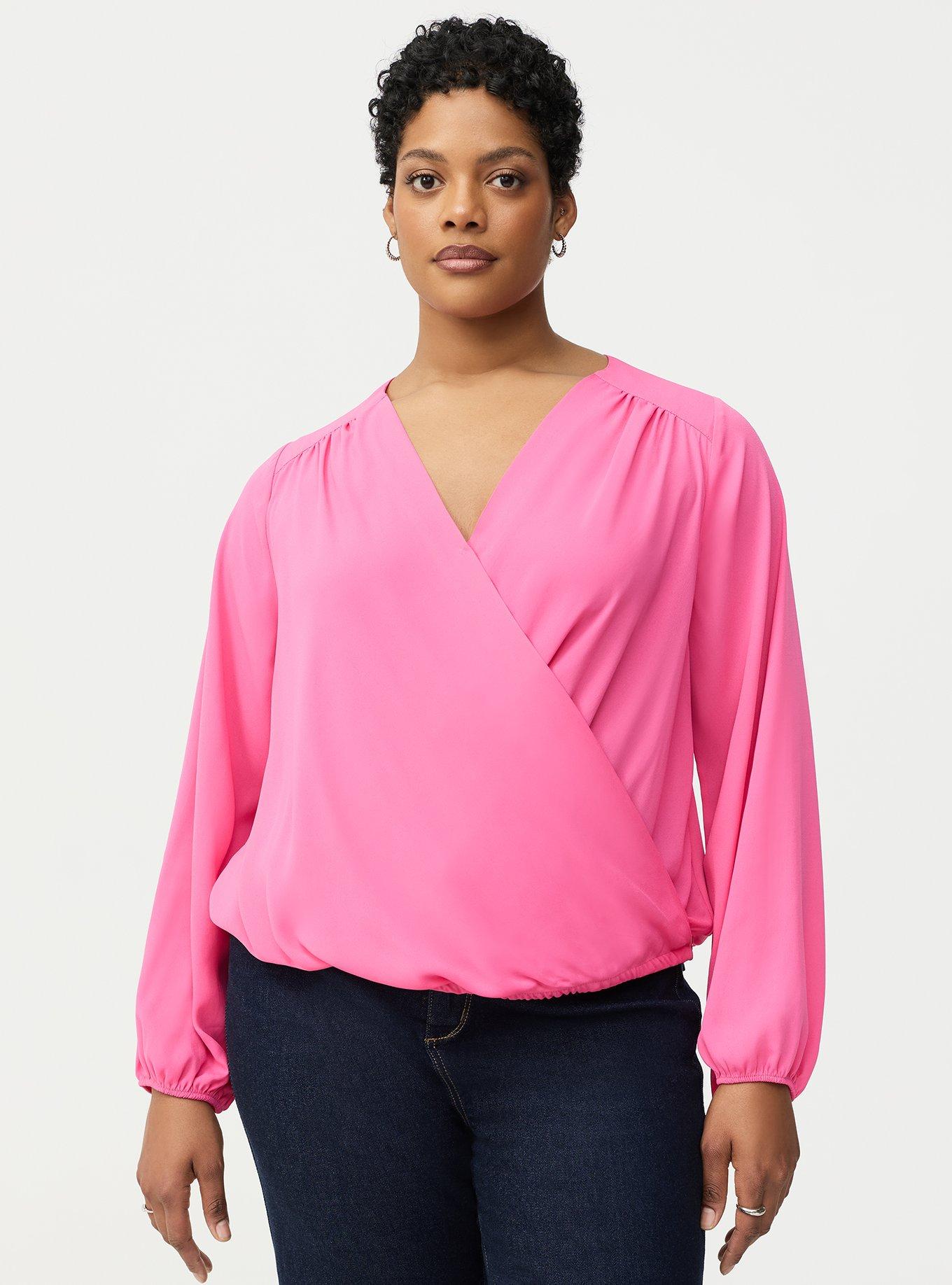 Plus Size Georgette Surplice Blouse, SHOCKING PINK, hi-res