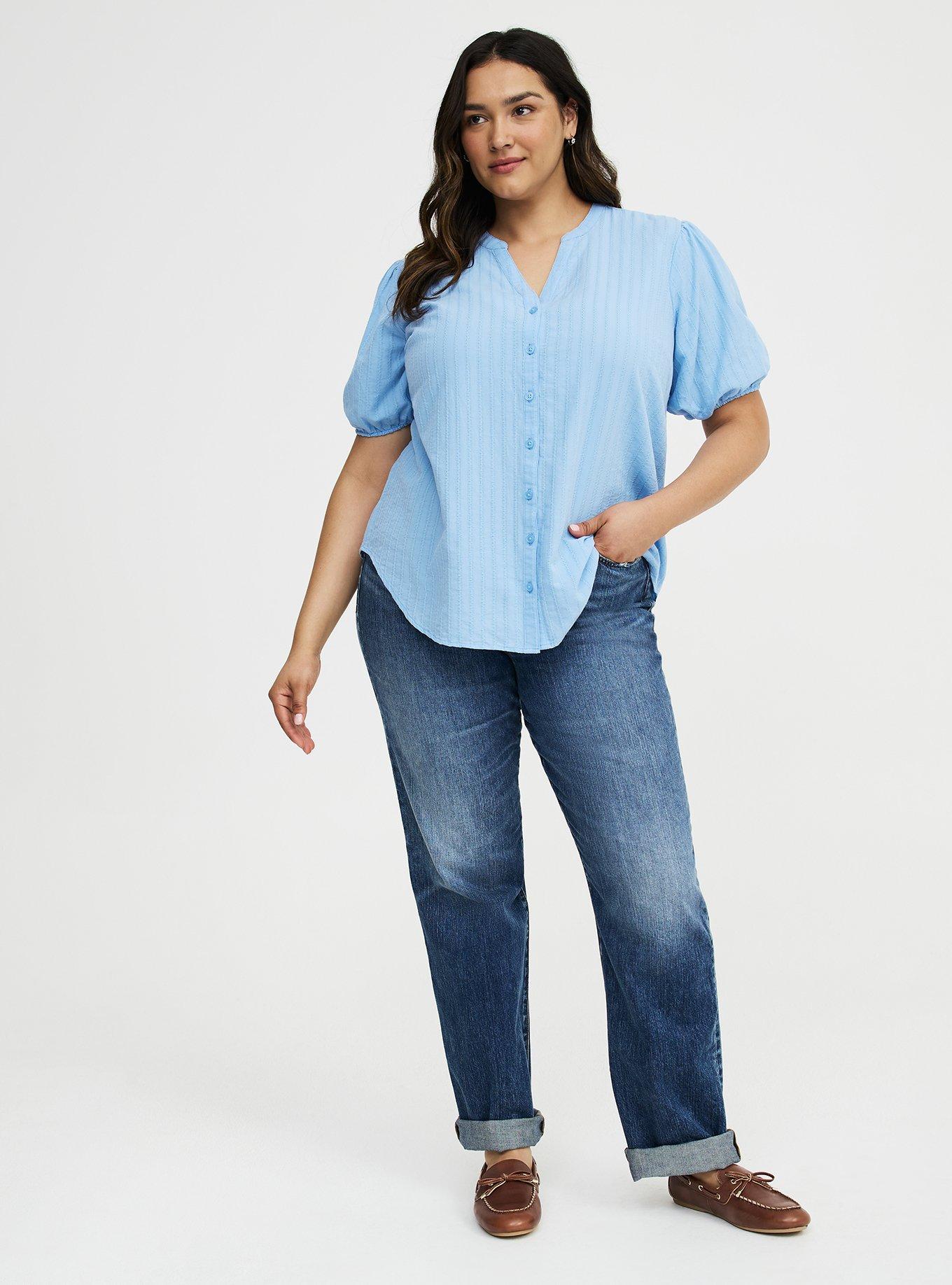 Puff Sleeve Button Front Top, PLACID BLUE, alternate