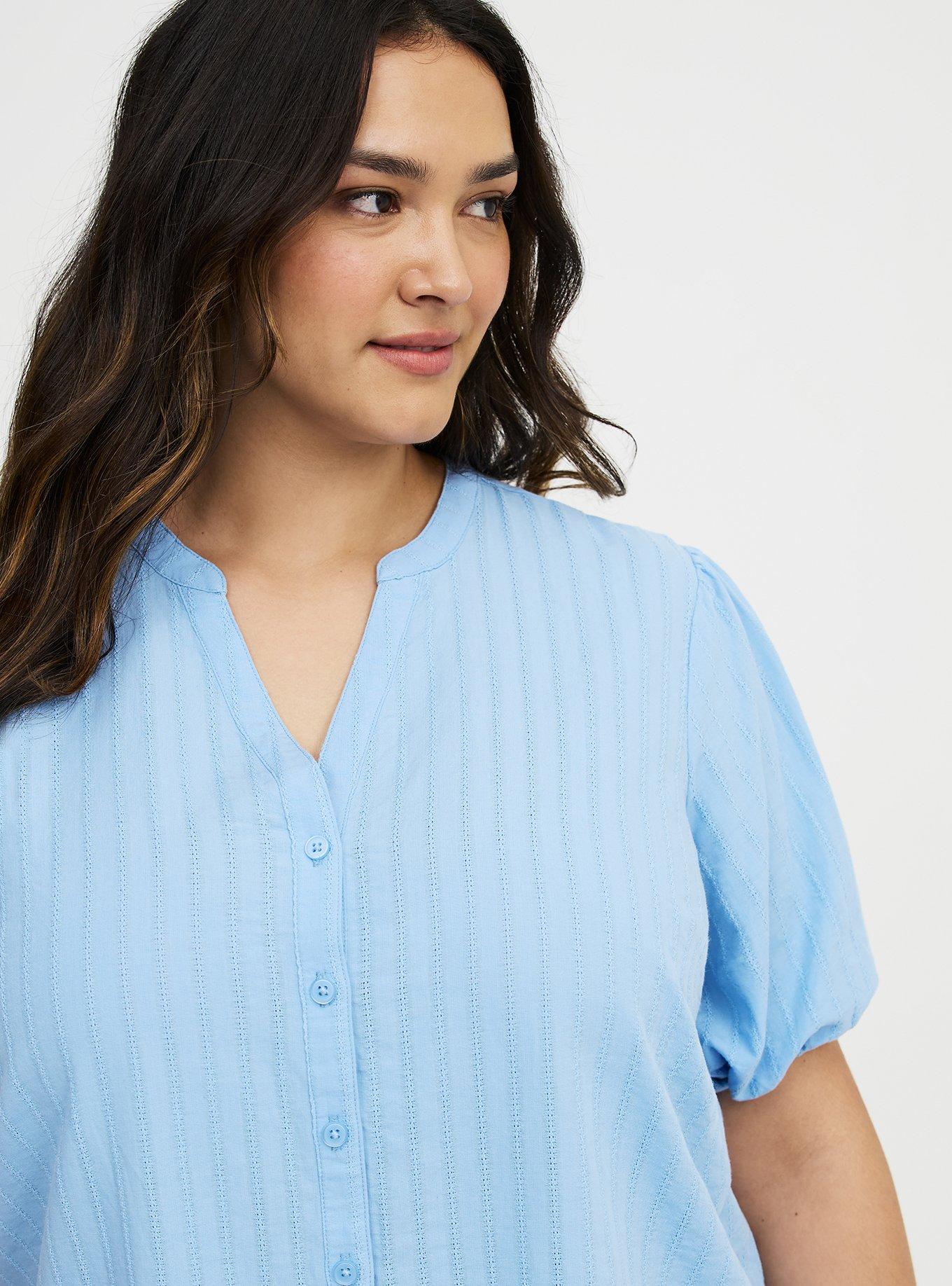 Puff Sleeve Button Front Top, PLACID BLUE, alternate