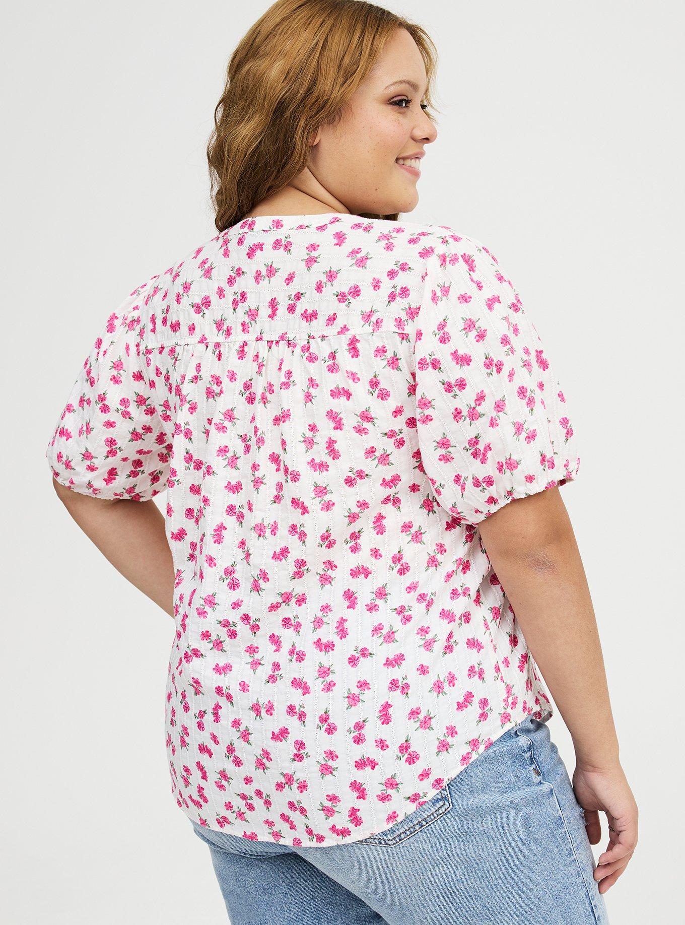 Puff Sleeve Button Front Top, JENNA FLORAL CLOUD DANCER, alternate