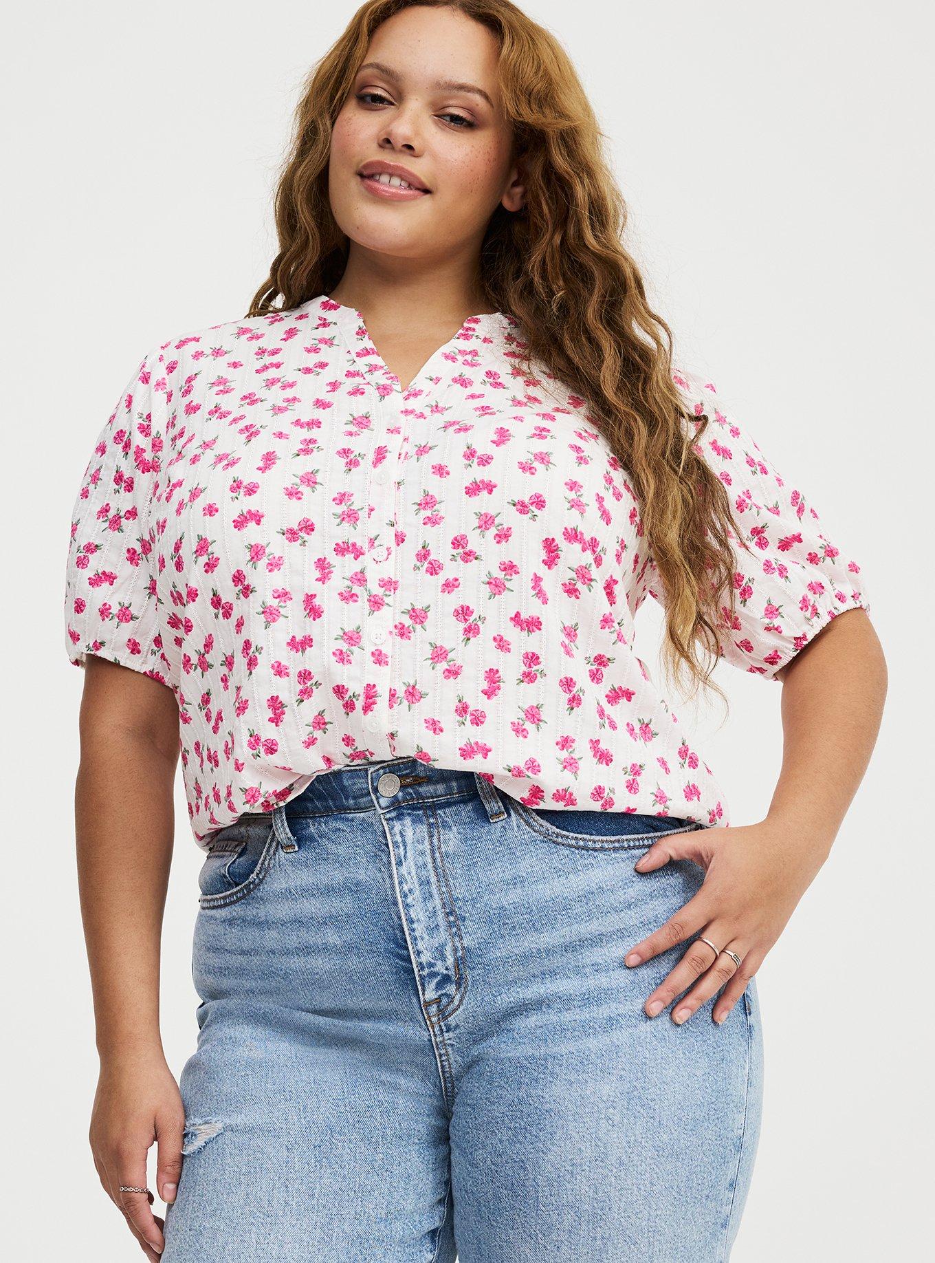 Plus Size - Puff Sleeve Button Front Top - Torrid