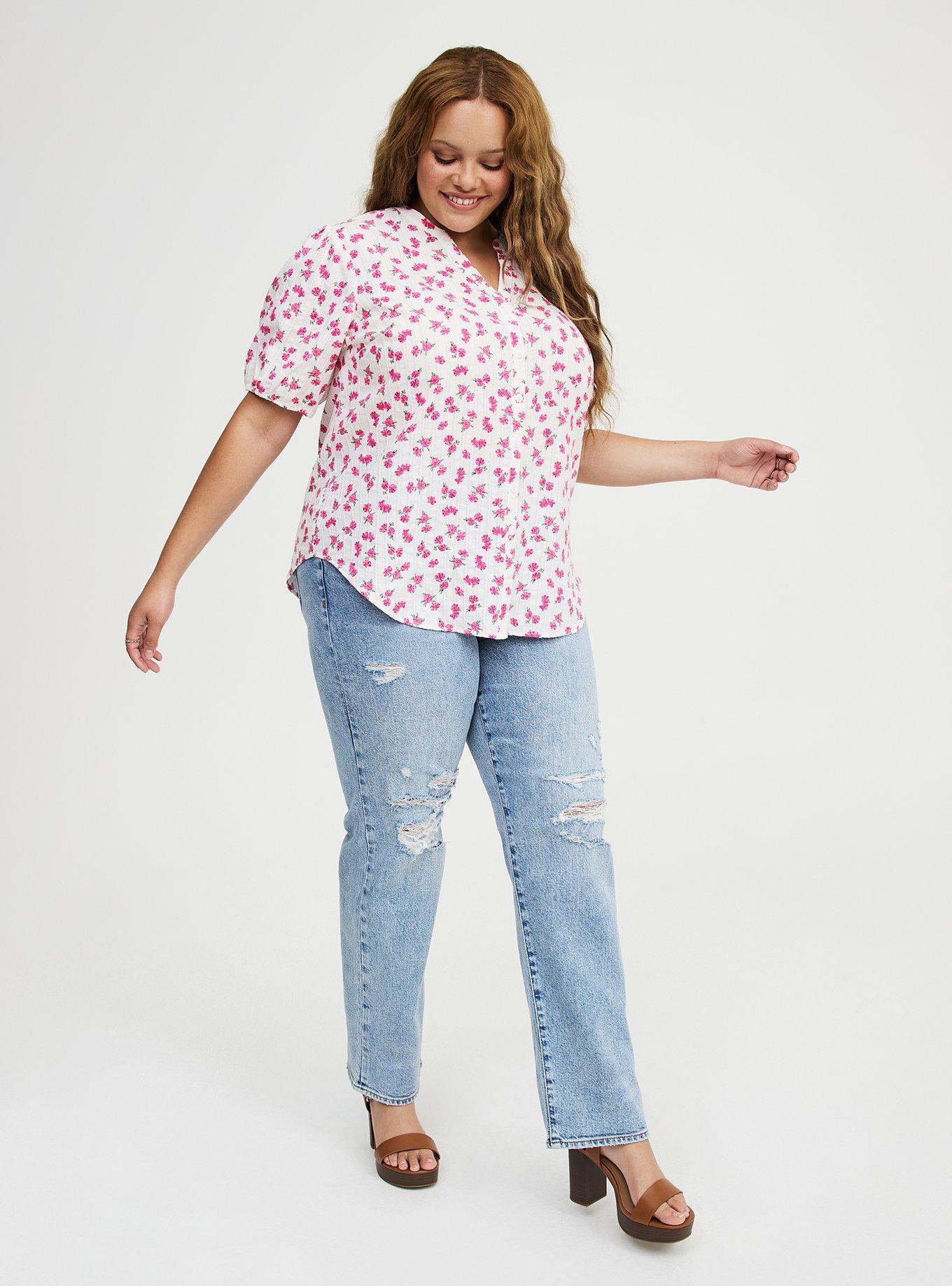 Puff Sleeve Button Front Top, JENNA FLORAL CLOUD DANCER, alternate