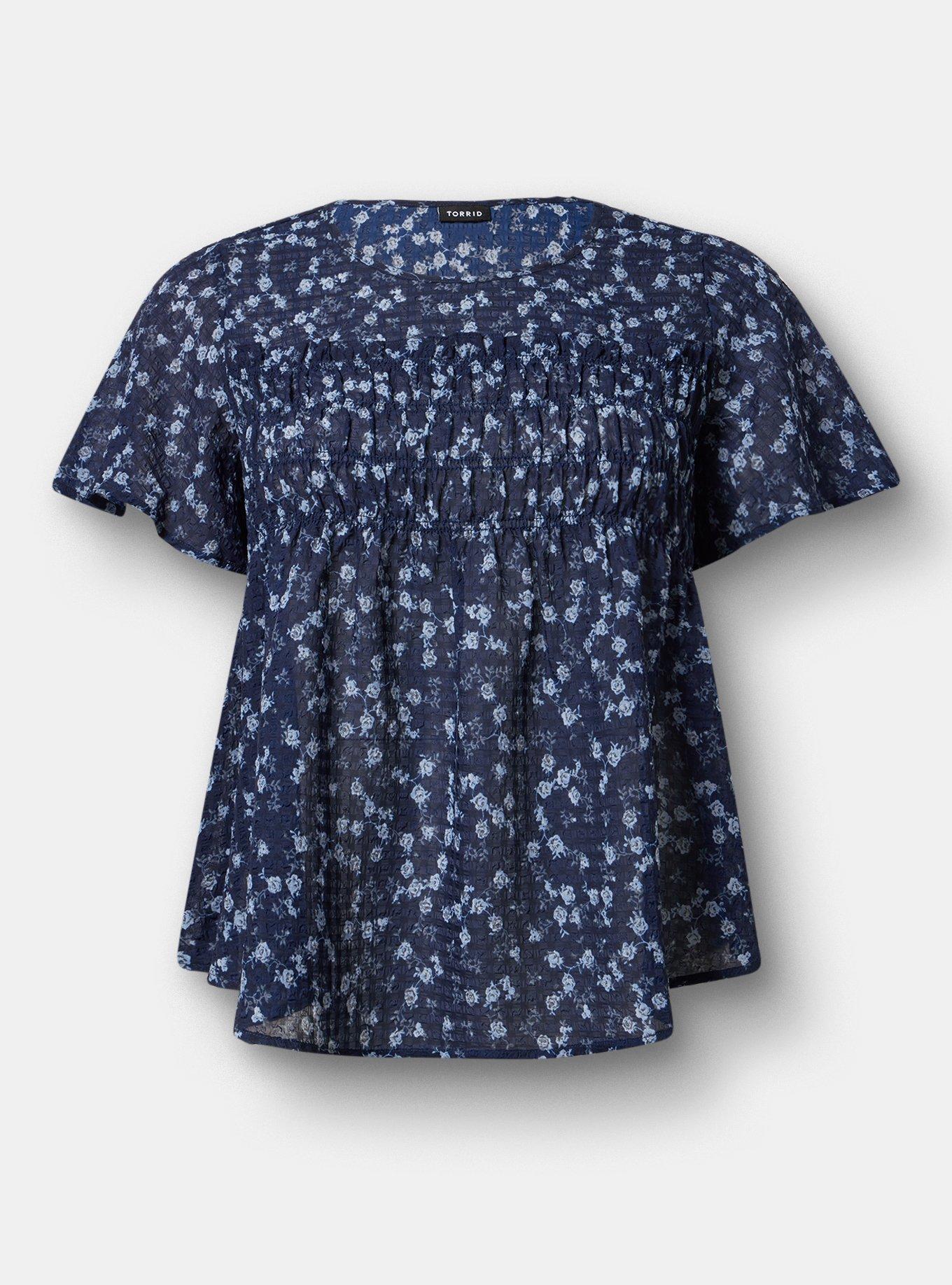 Chiffon  Smocked Detail Top, RENA DITSY FLORAL NAVY, hi-res