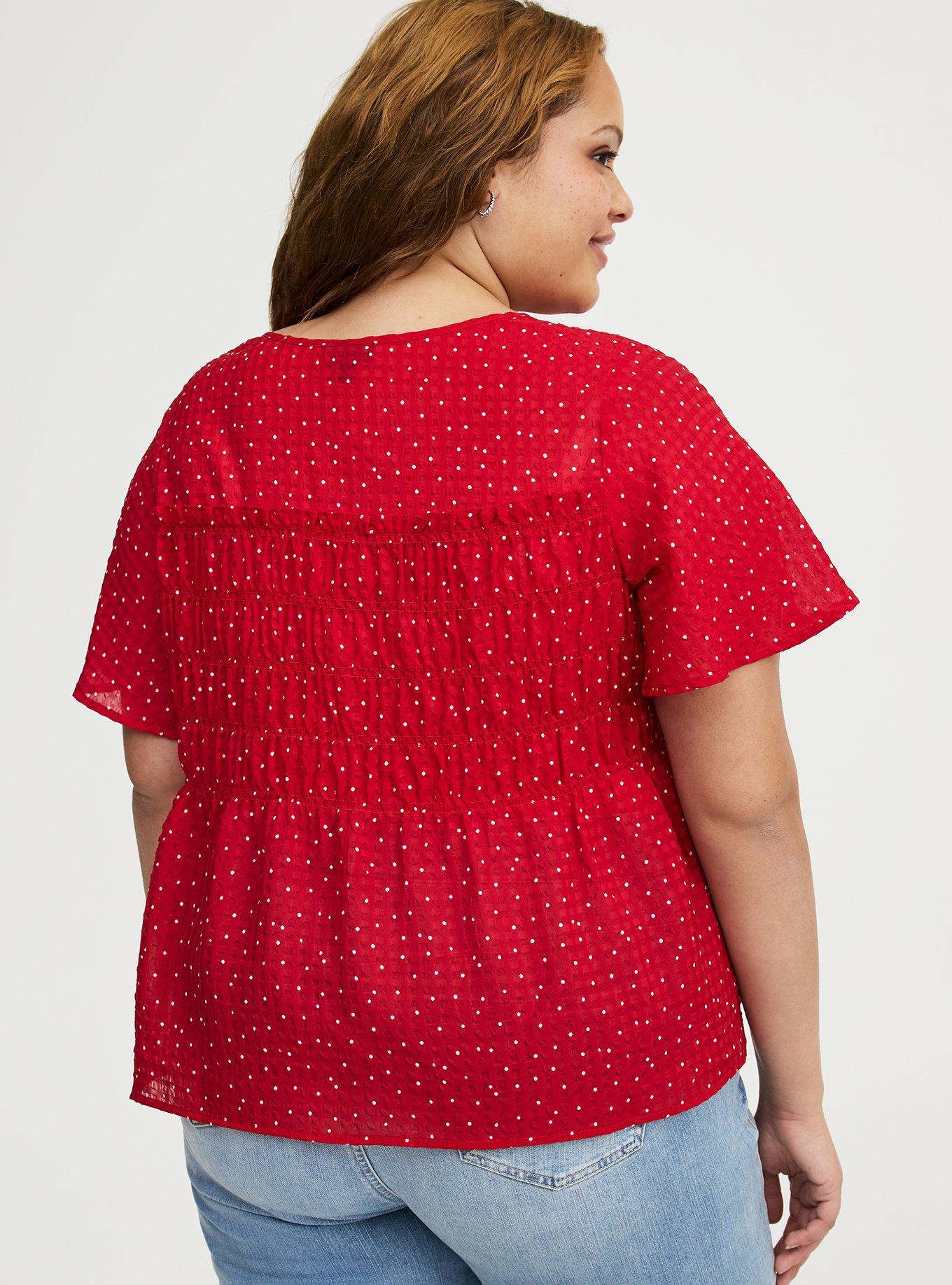 Chiffon  Smocked Detail Top, DOTS A LOTS RED, alternate