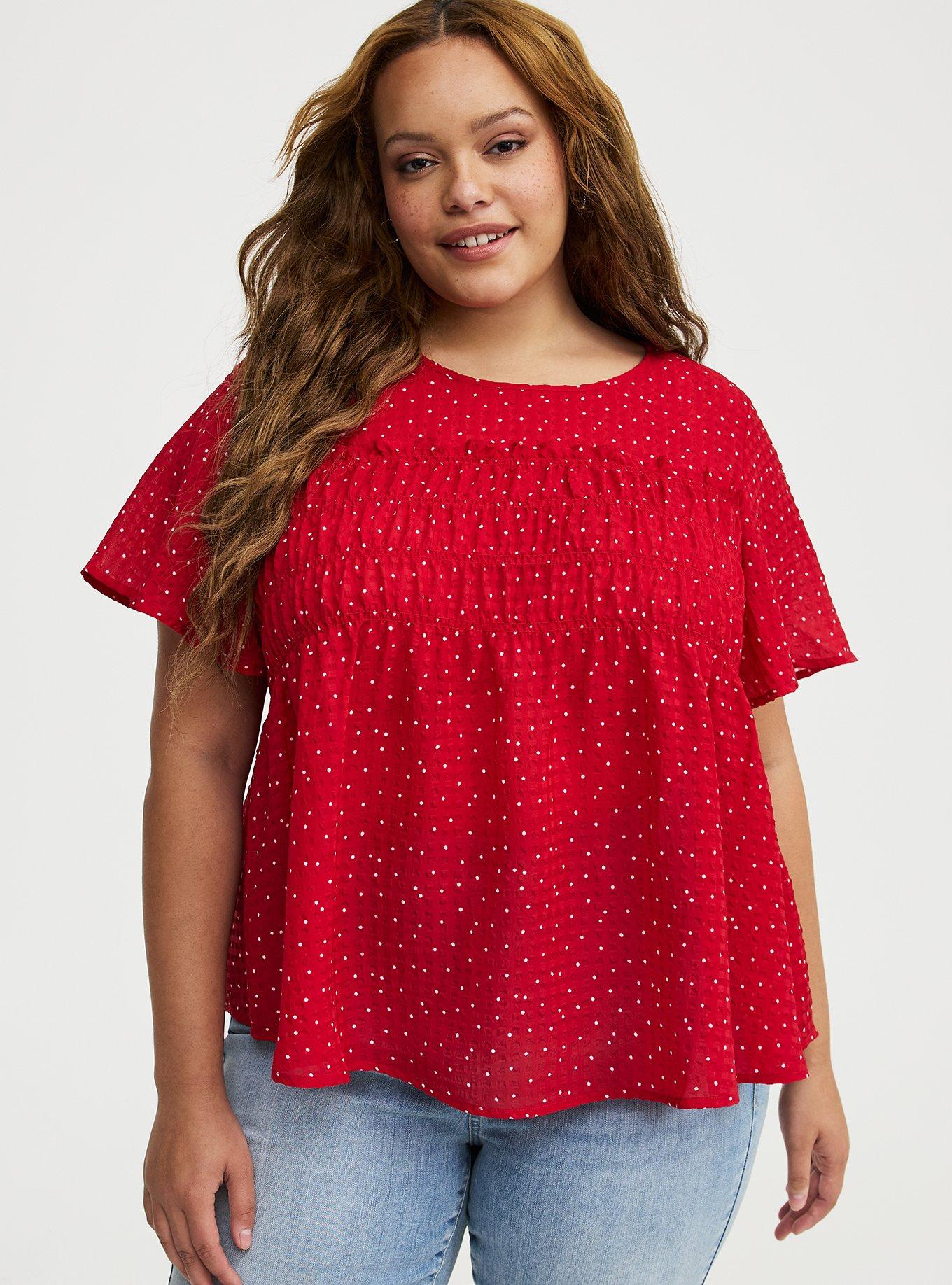 Chiffon  Smocked Detail Top, DOTS A LOTS RED, alternate