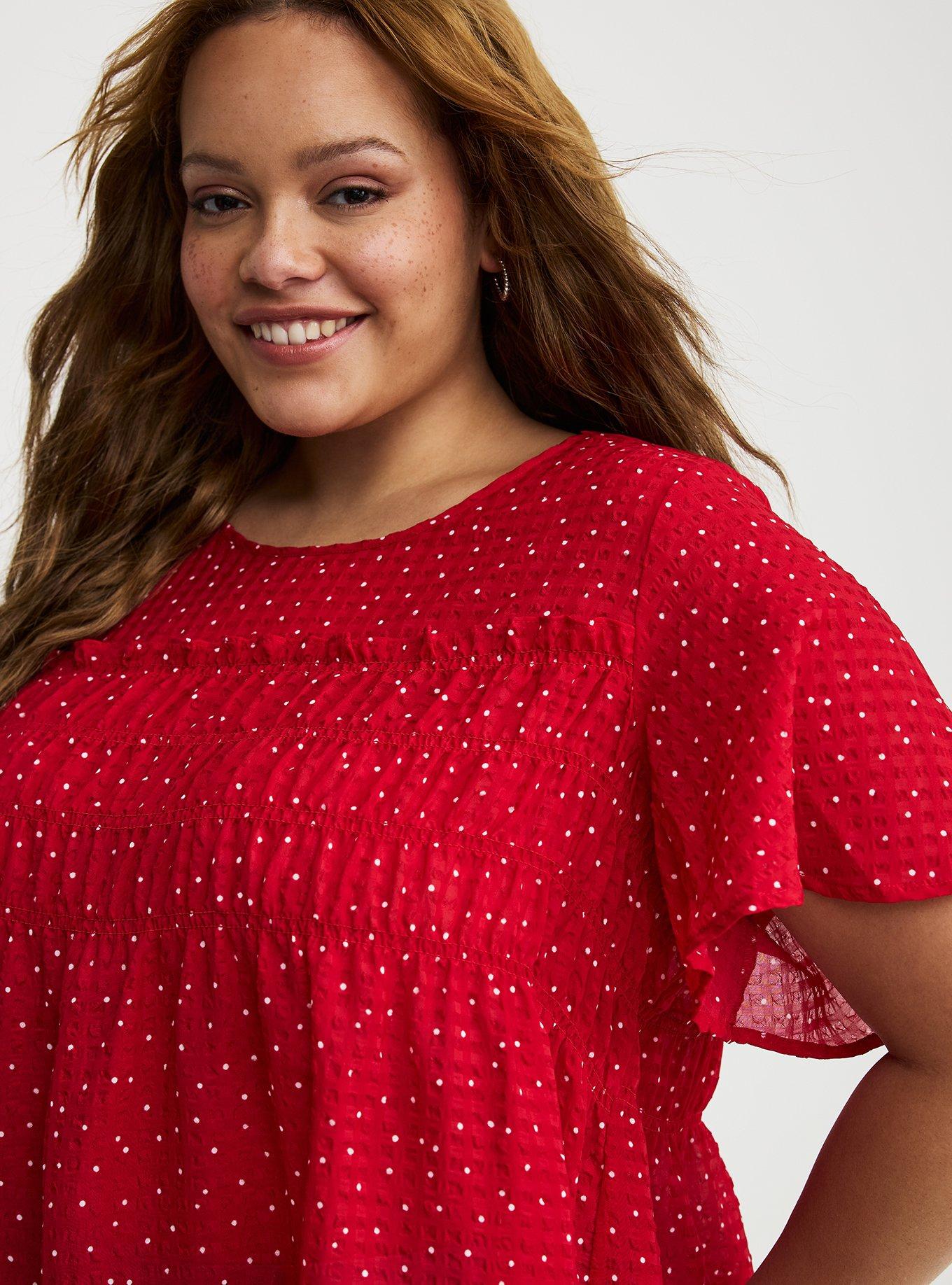 Chiffon  Smocked Detail Top, DOTS A LOTS RED, alternate