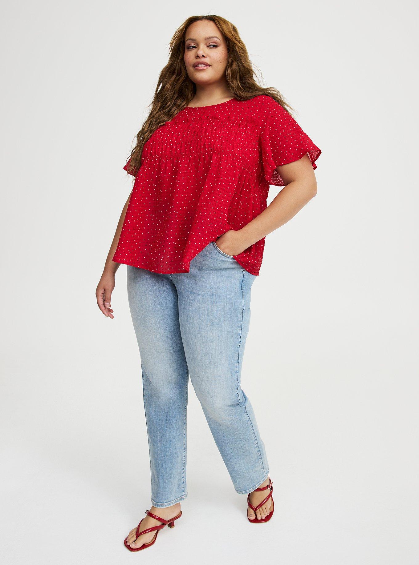 Chiffon  Smocked Detail Top, DOTS A LOTS RED, alternate