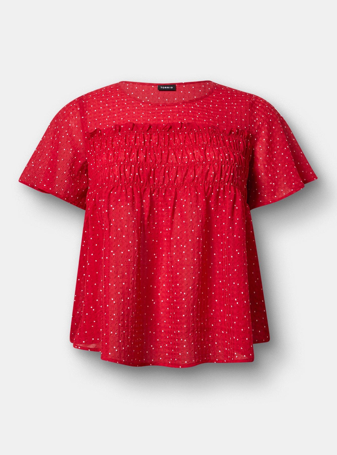 Chiffon  Smocked Detail Top, DOTS A LOTS RED, hi-res