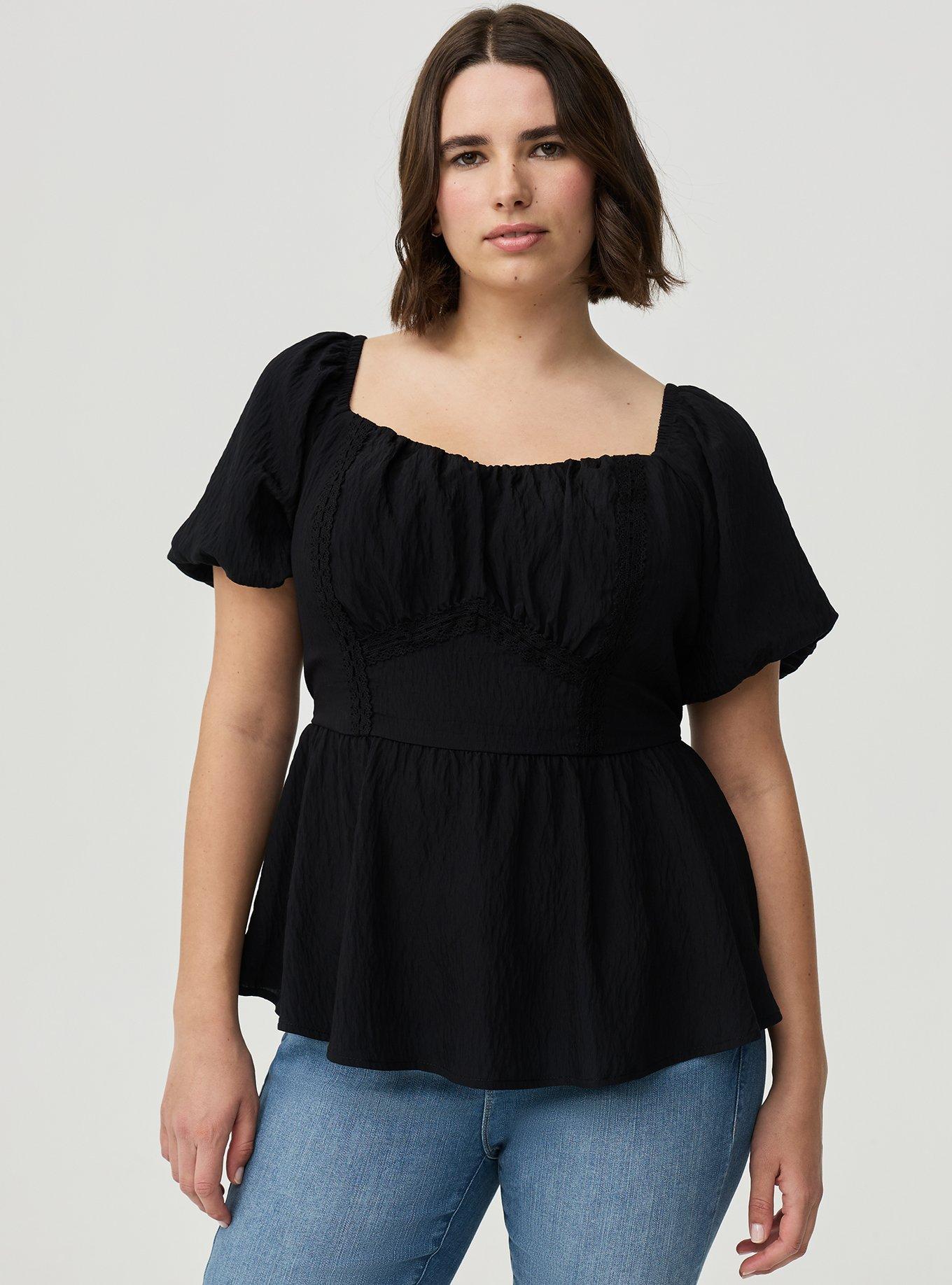 Plus Size - Lace Trim Peplum Top - Torrid