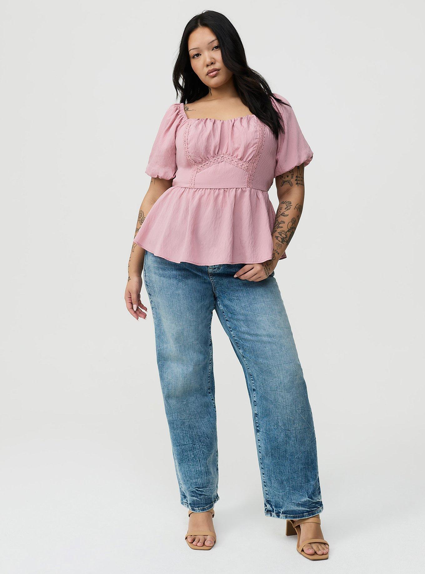 Lace Trim Peplum Top, LILAS, alternate