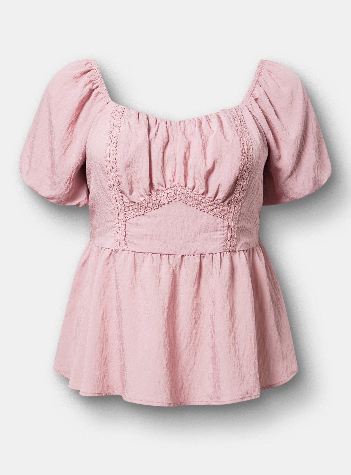 Lace Trim Peplum Top, LILAS, hi-res