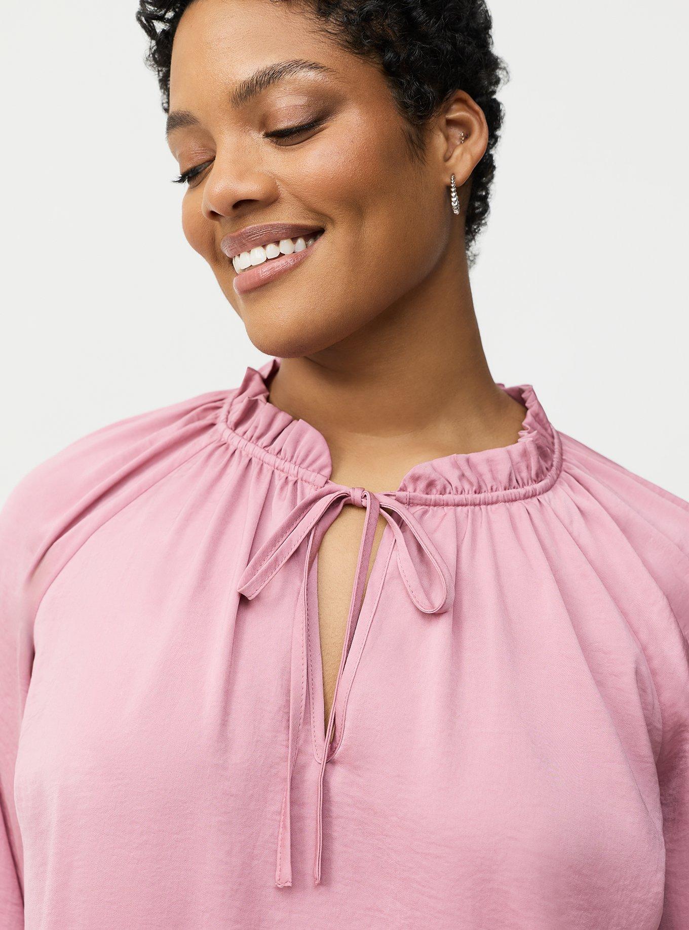 Plus Size - Satin Tie-Front Peasant Blouse - Torrid