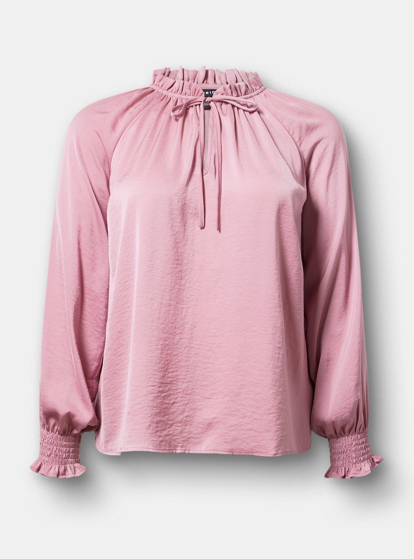 Satin Tie-Front Peasant Blouse, LILAS, hi-res