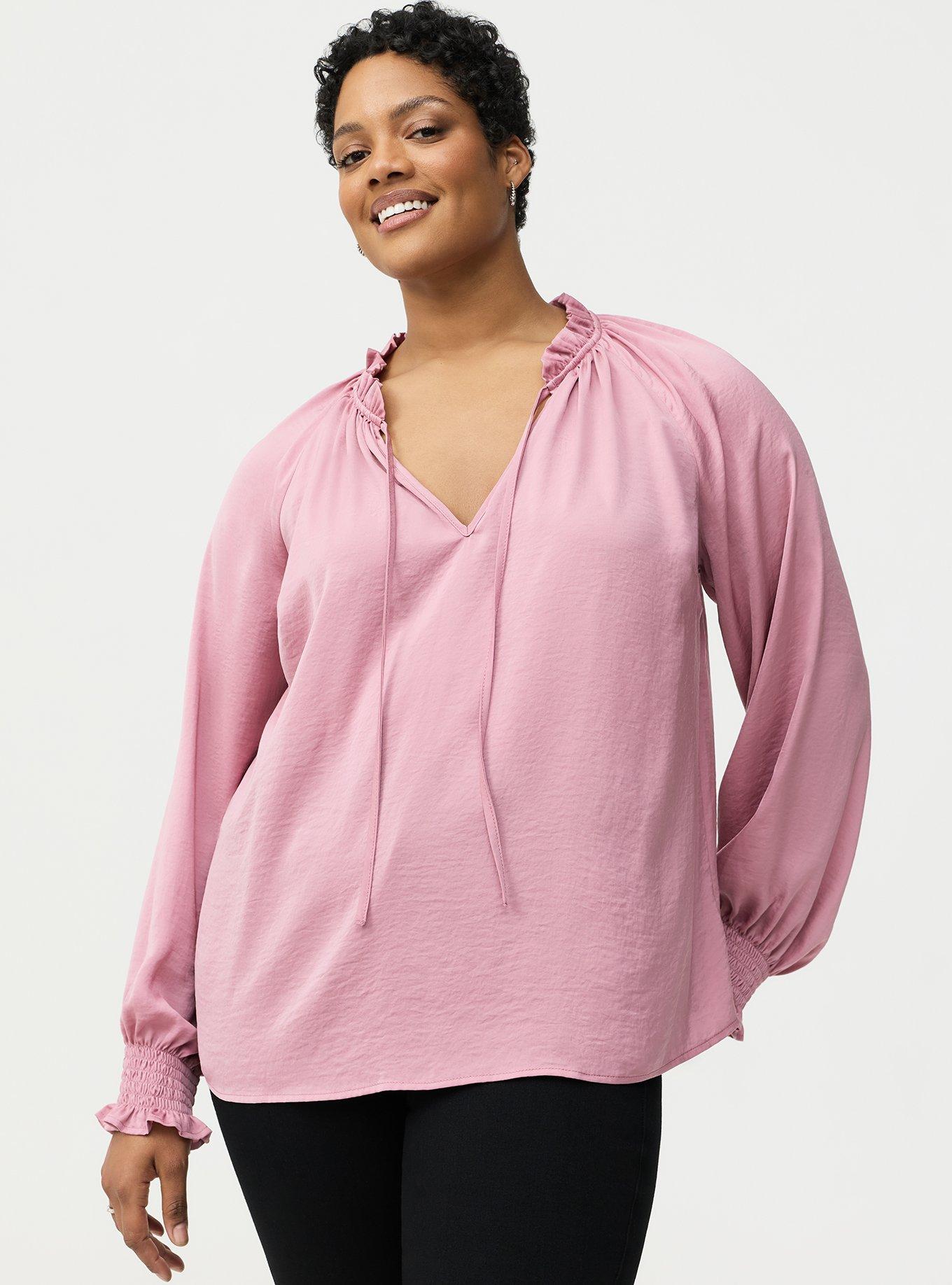 Satin Tie-Front Peasant Blouse, LILAS, hi-res