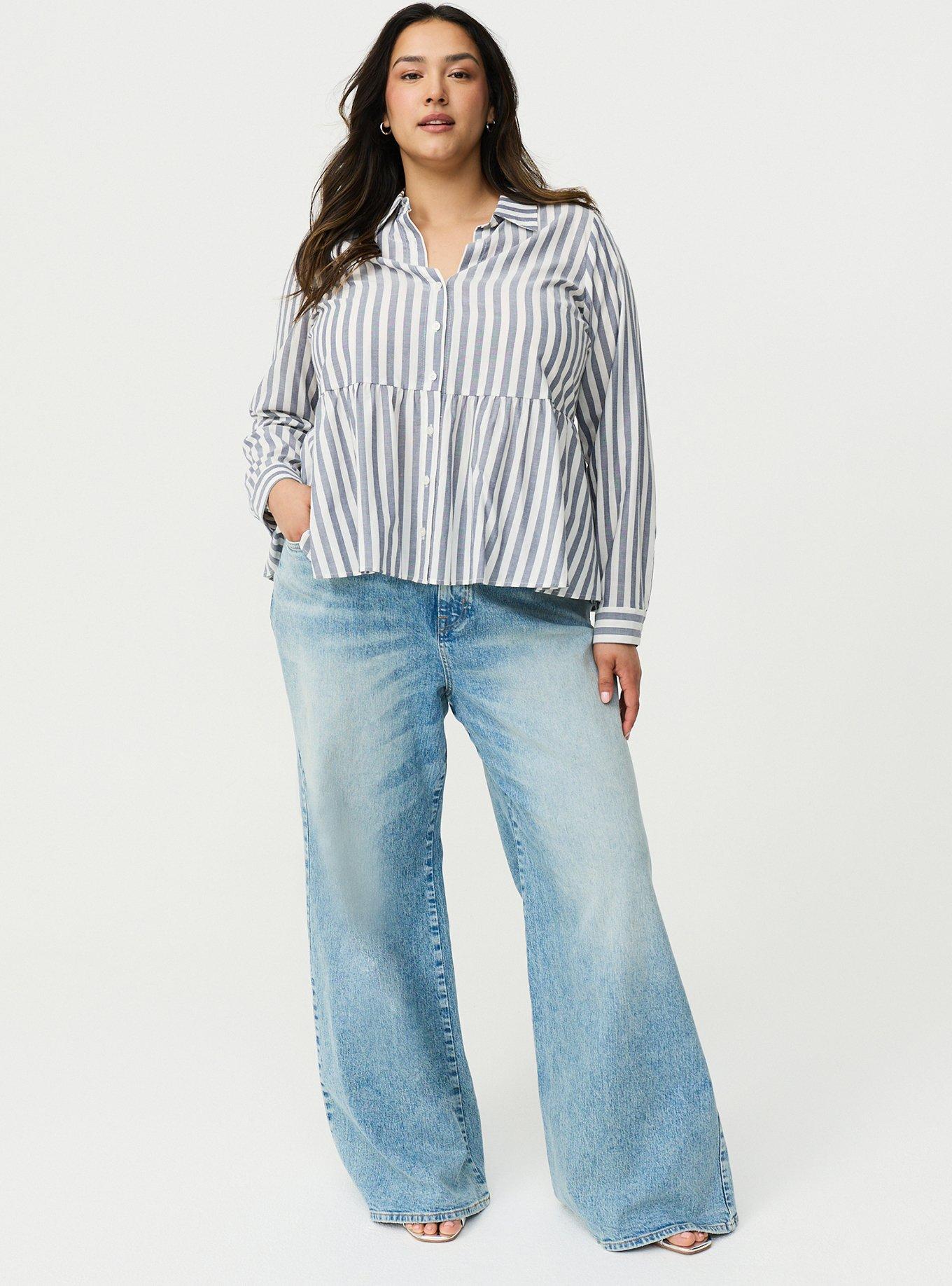 Button-Down Peplum Shirt, DAYBREAK STRIPE CLOUD DANCER, alternate