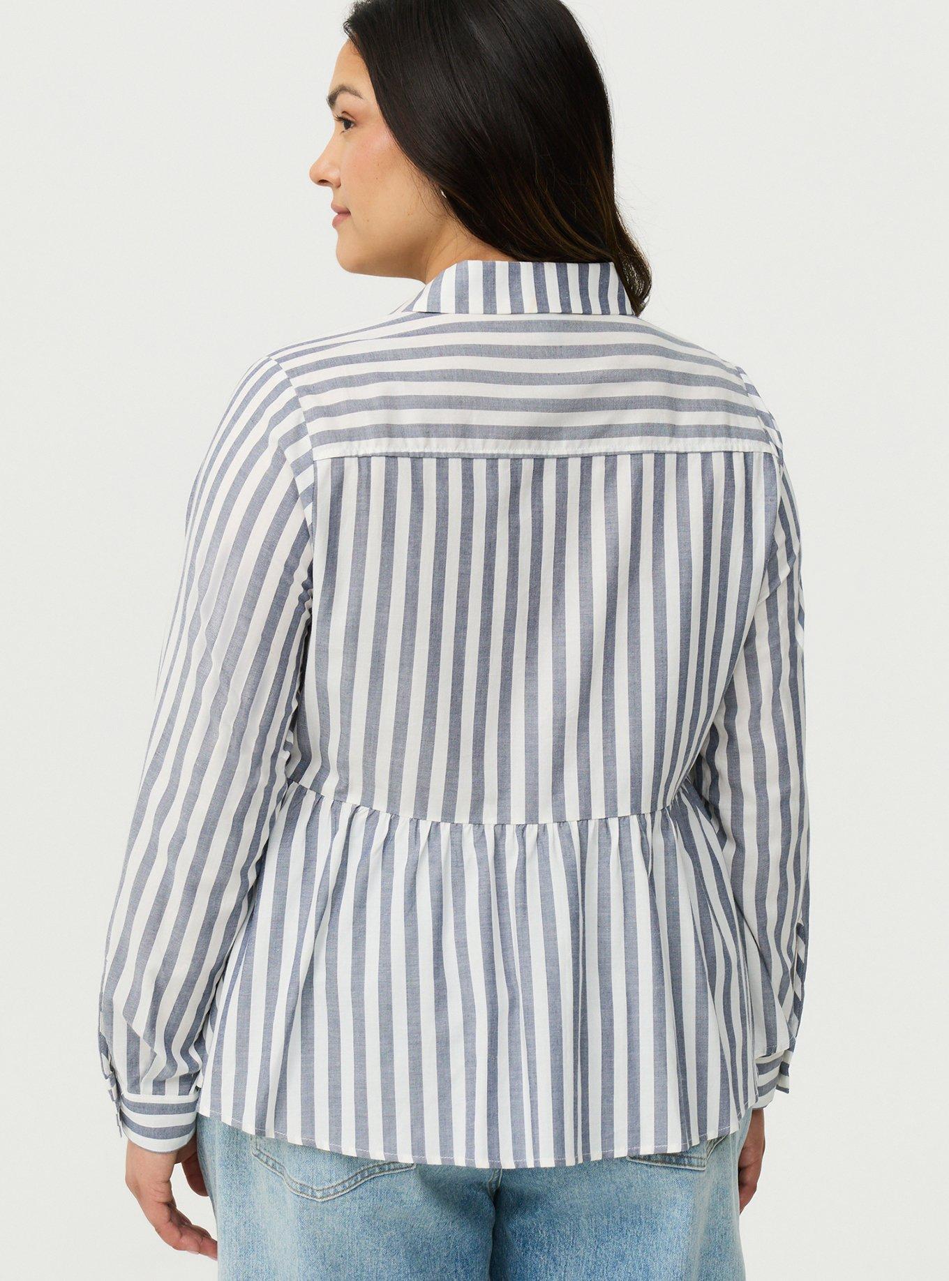 Button-Down Peplum Shirt, DAYBREAK STRIPE CLOUD DANCER, alternate