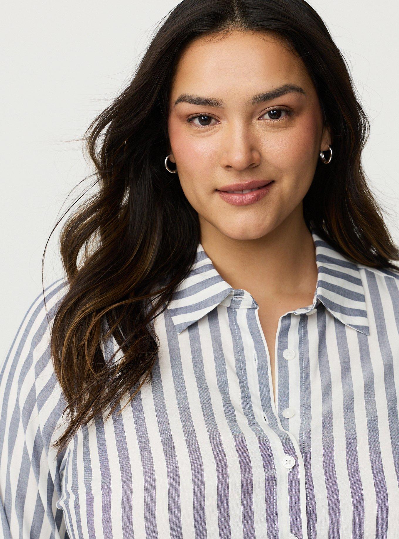 Button-Down Peplum Shirt, DAYBREAK STRIPE CLOUD DANCER, alternate