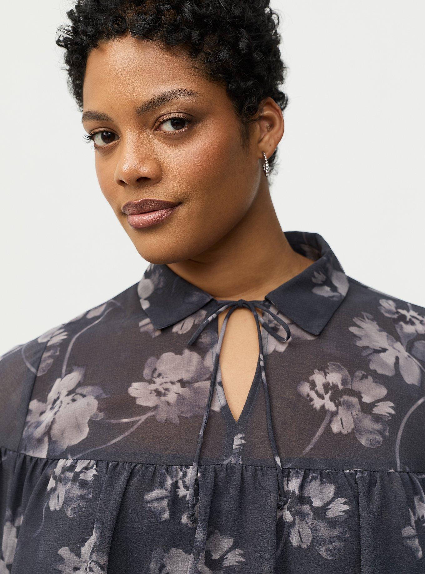 Ruffle Detail Top, REFLECTION FLORAL GREY, alternate