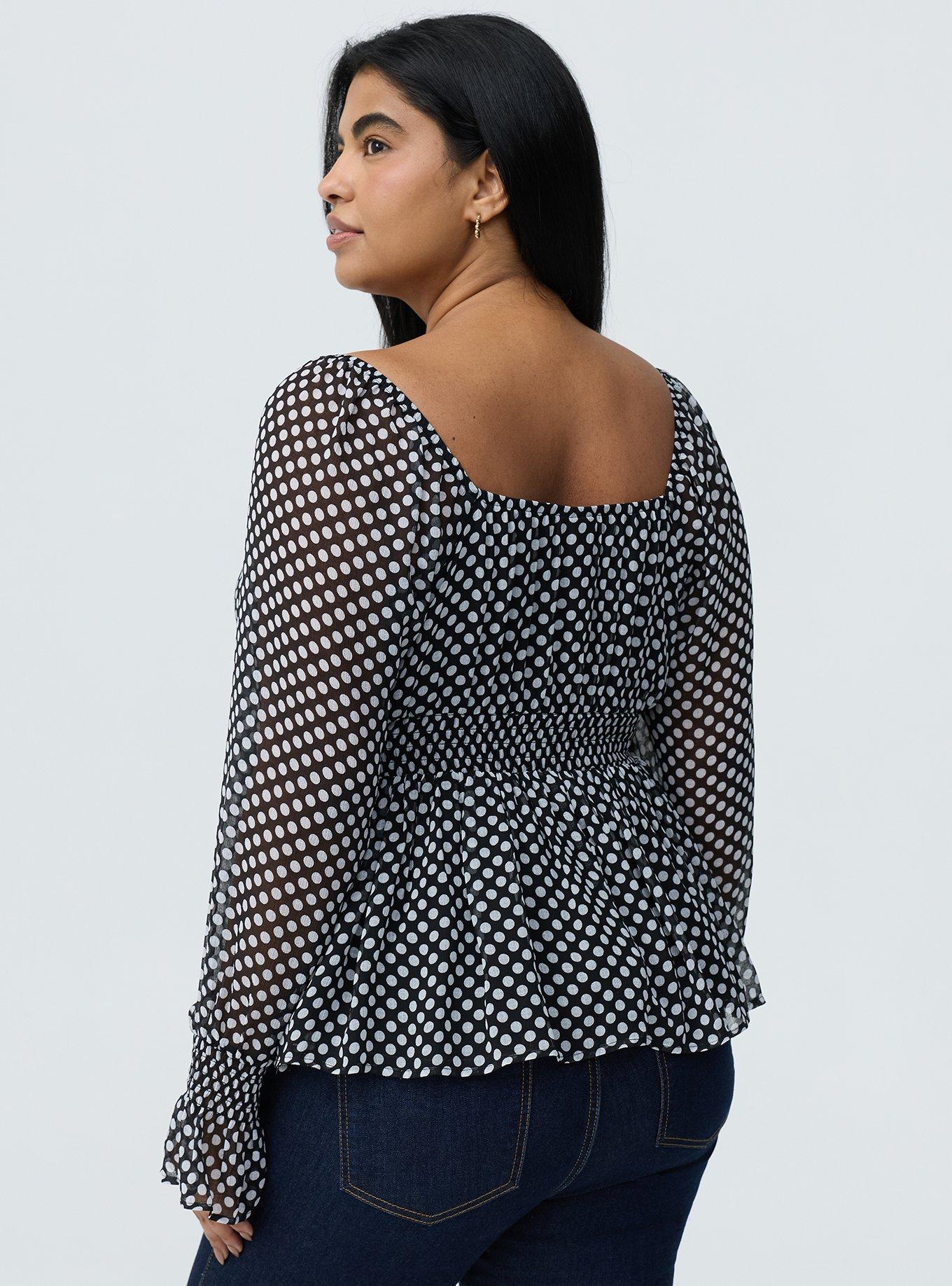 Ruffle Smocked Waist Top, SNUG DOTS BLACK, alternate