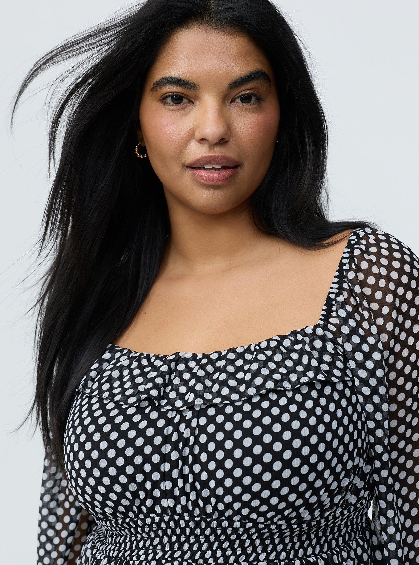 Ruffle Smocked Waist Top, SNUG DOTS BLACK, alternate