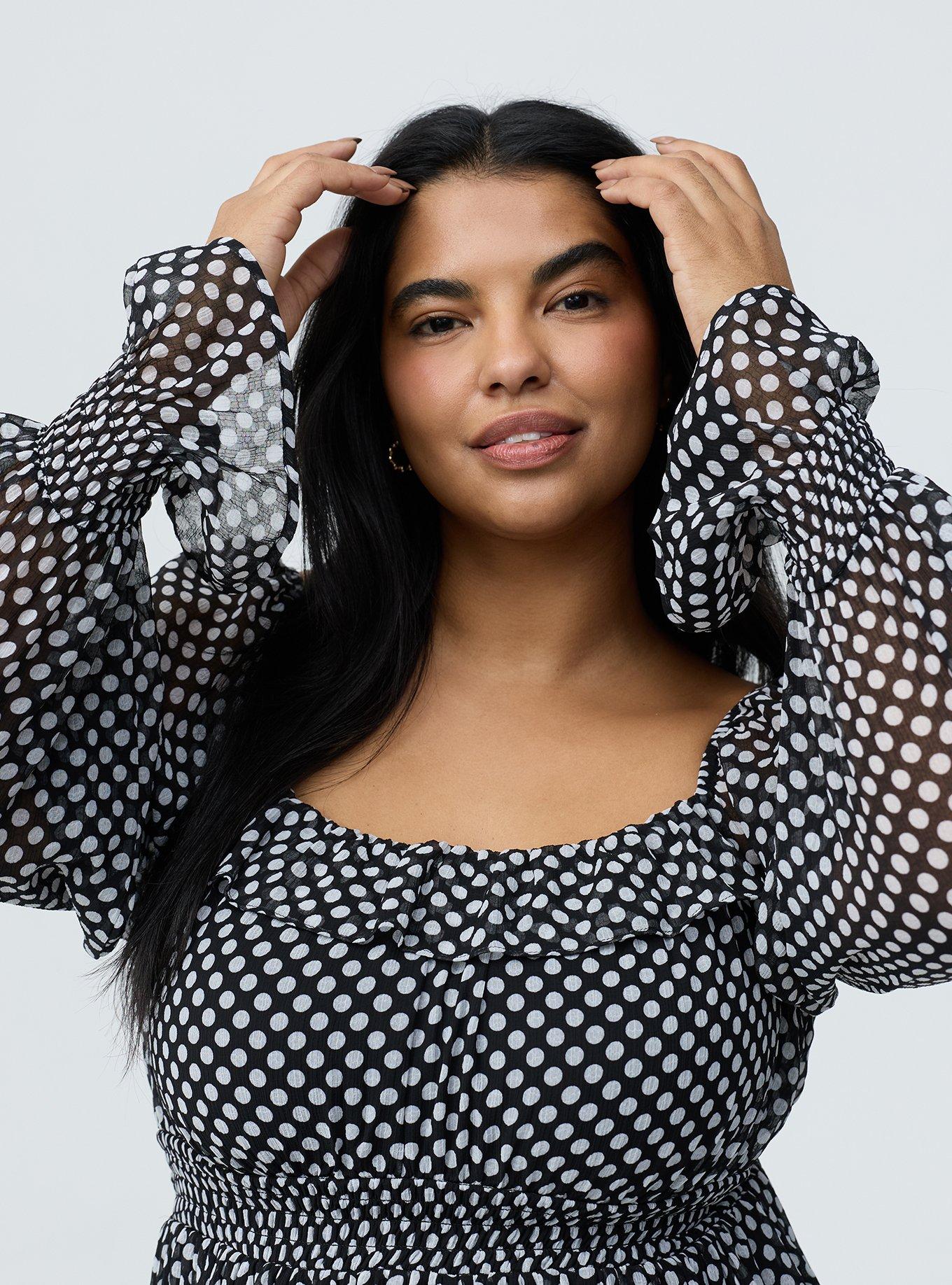 Ruffle Smocked Waist Top, SNUG DOTS BLACK, alternate