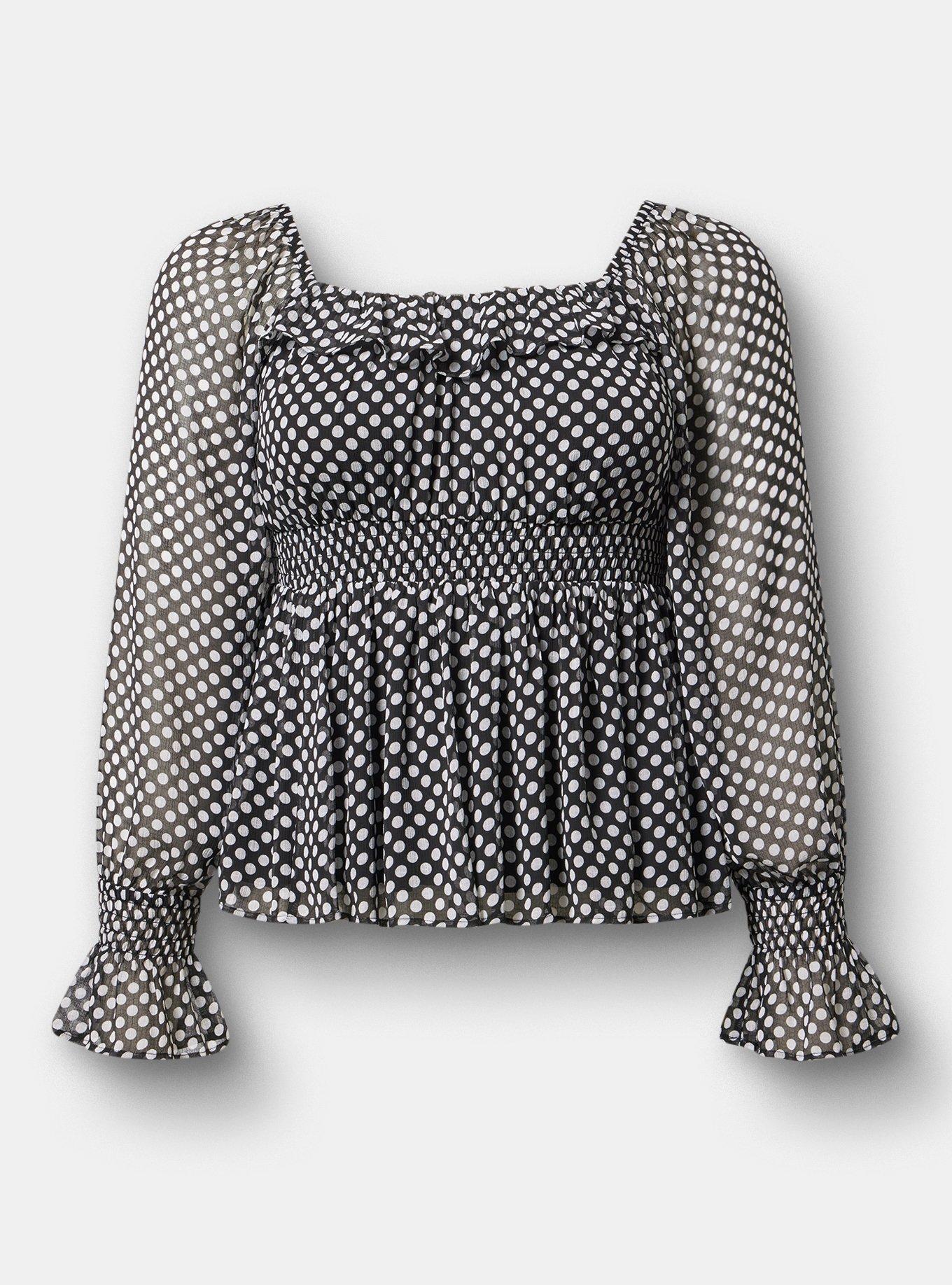 Ruffle Smocked Waist Top, SNUG DOTS BLACK, hi-res
