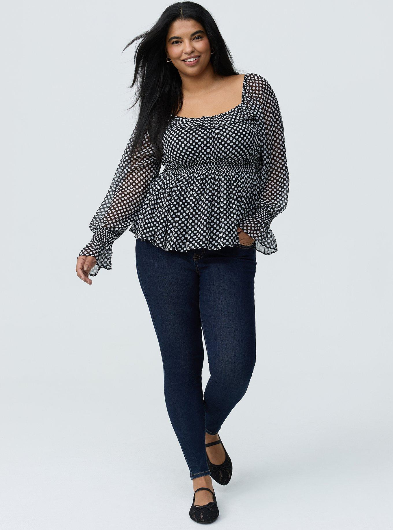 Ruffle Smocked Waist Top, SNUG DOTS BLACK, hi-res