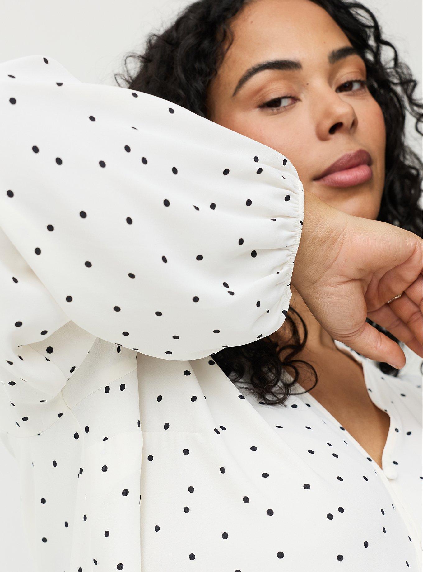 Georgette Button Front Blouse, DOTS A LOTS WHITE, alternate