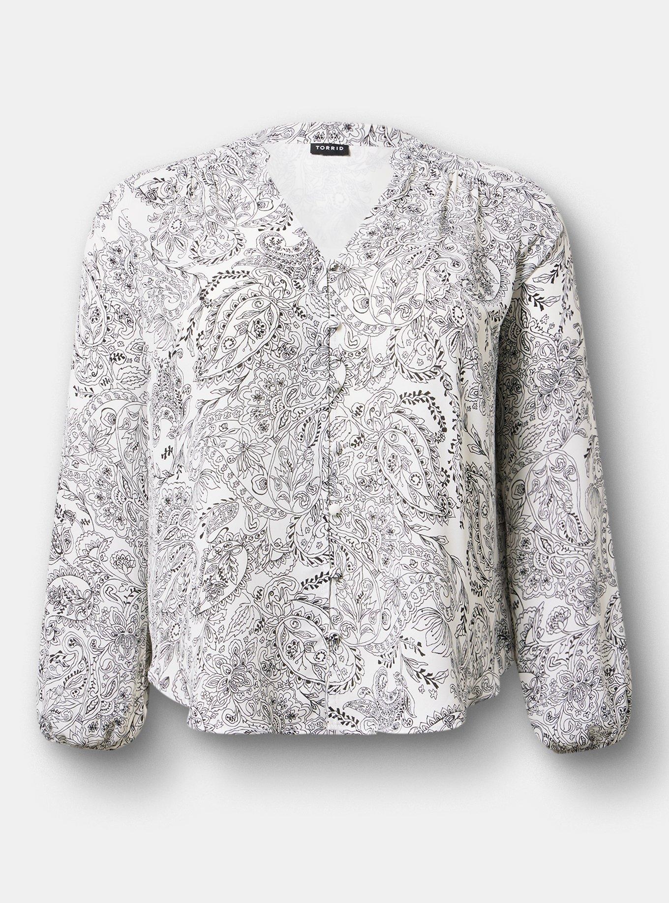 Georgette Button Front Blouse, ORCHESTRA PAISLEY WHITE, hi-res