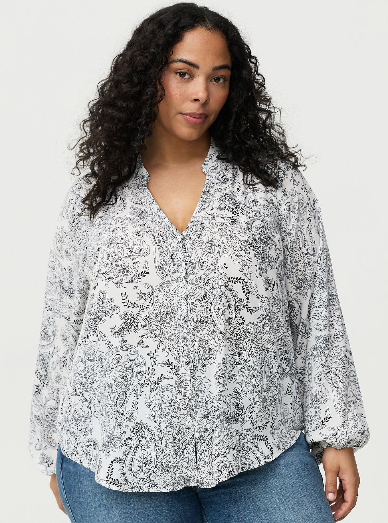 Georgette Button Front Blouse, ORCHESTRA PAISLEY WHITE, hi-res