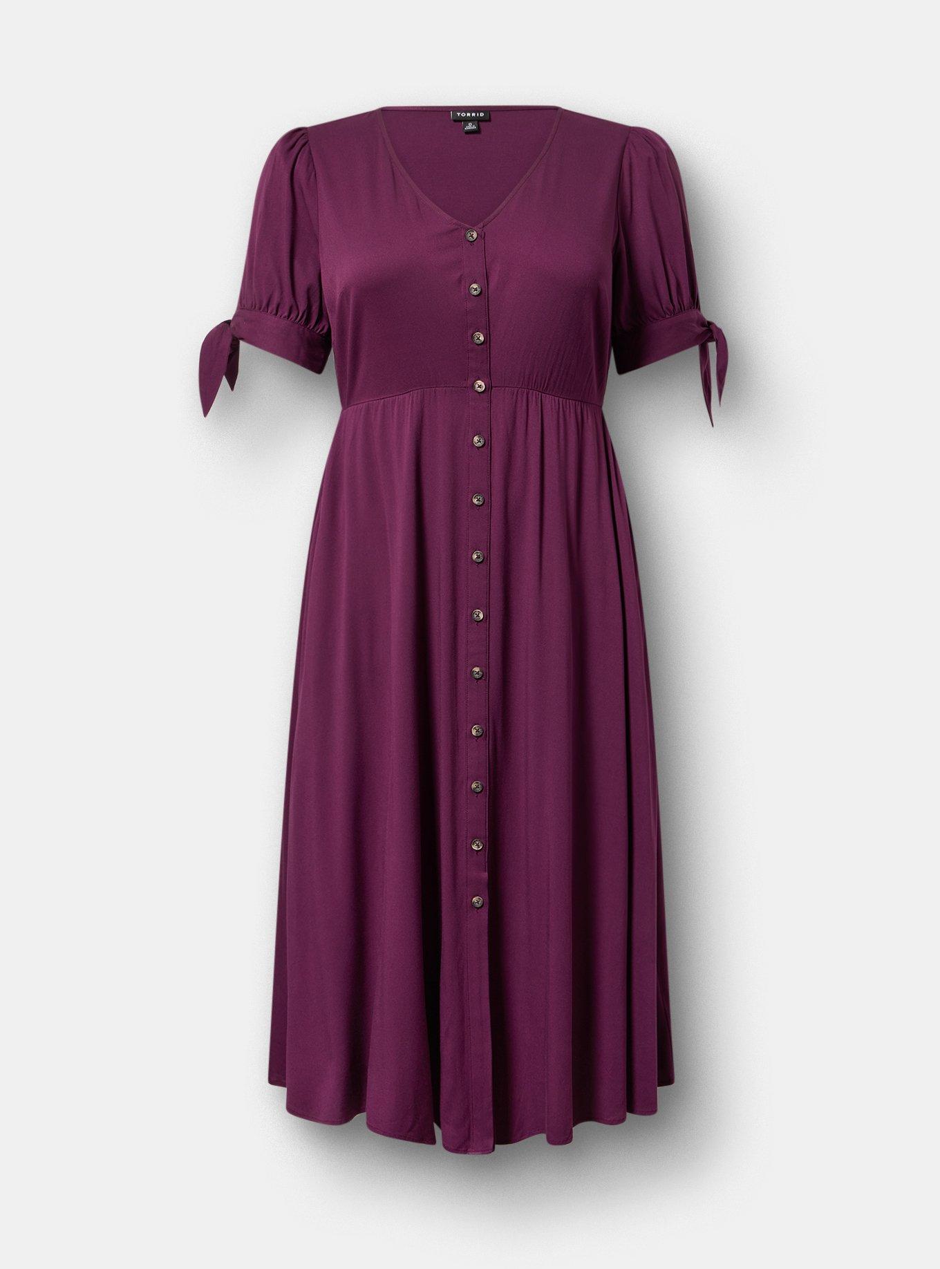 Button Down Challis Midi Dress, WINTER BLOOM, flat