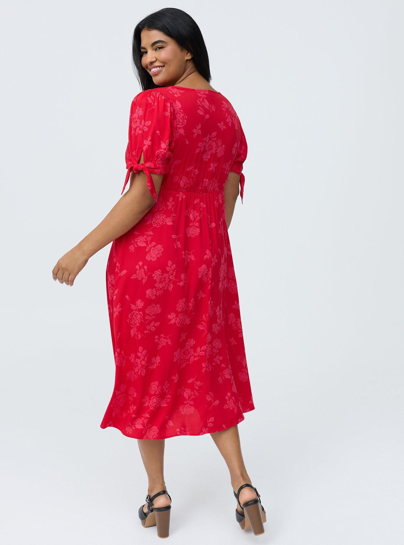 Button Down Challis Midi Dress, BECCA FLORAL RED, alternate