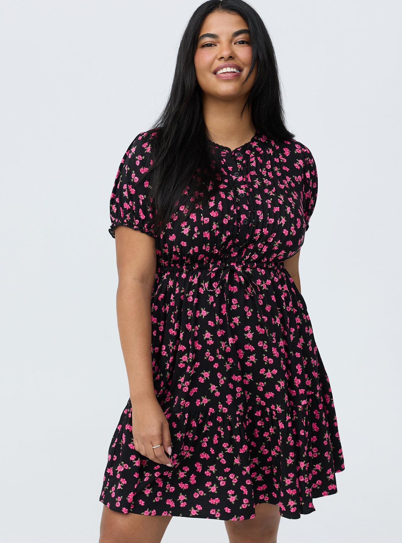 Tiered Challis Mini Dress, JENNA FLORAL BLACK, alternate