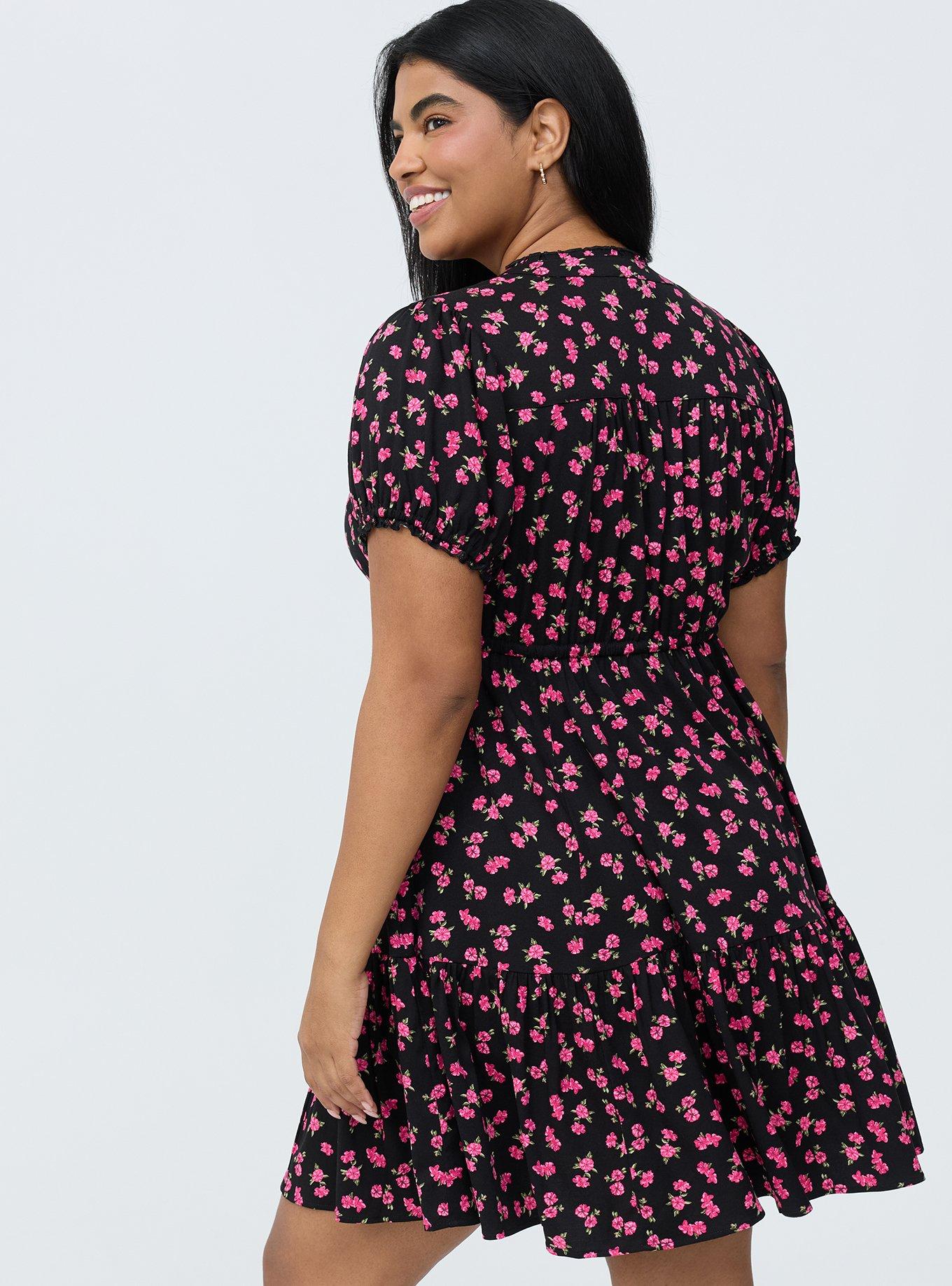 Tiered Challis Mini Dress, JENNA FLORAL BLACK, alternate