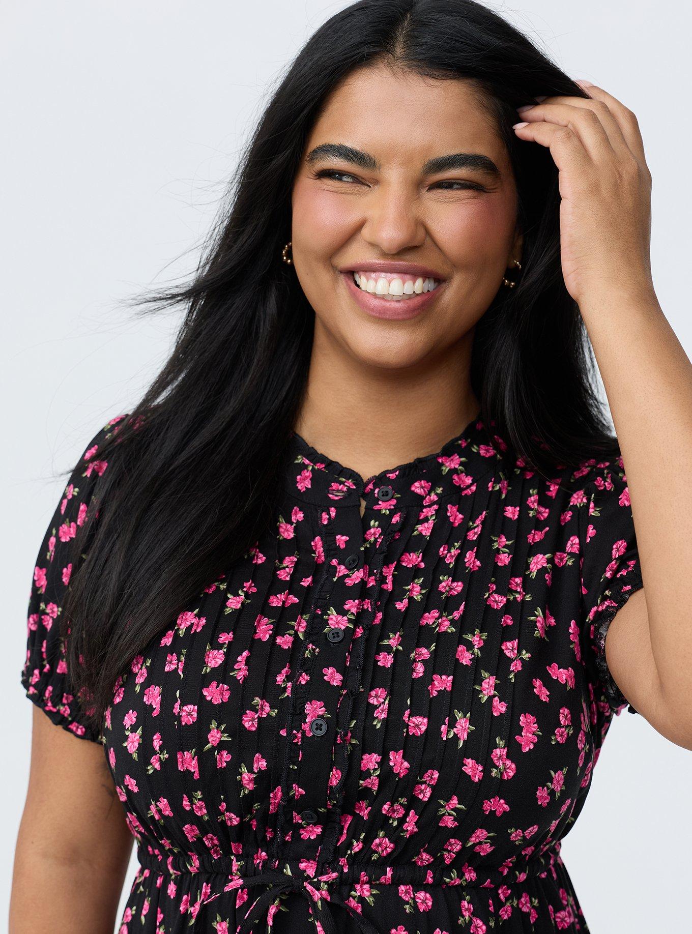 Tiered Challis Mini Dress, JENNA FLORAL BLACK, alternate