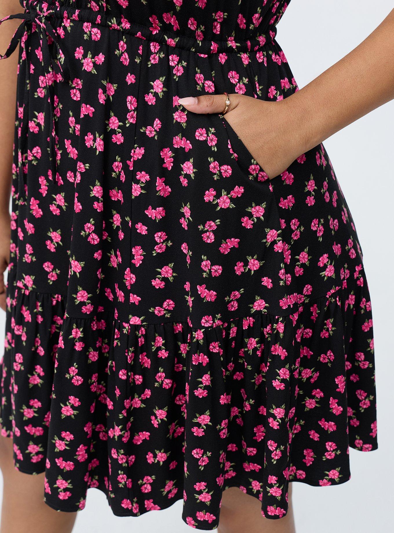 Tiered Challis Mini Dress, JENNA FLORAL BLACK, alternate