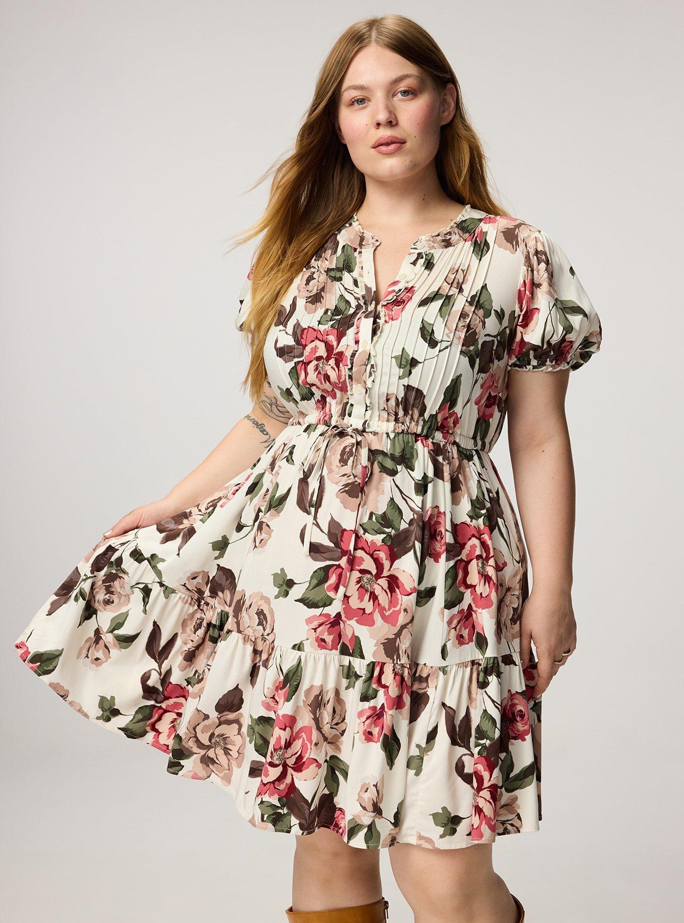 Tiered Challis Mini Dress, PAINTED PEONY FLORAL IVORY, alternate