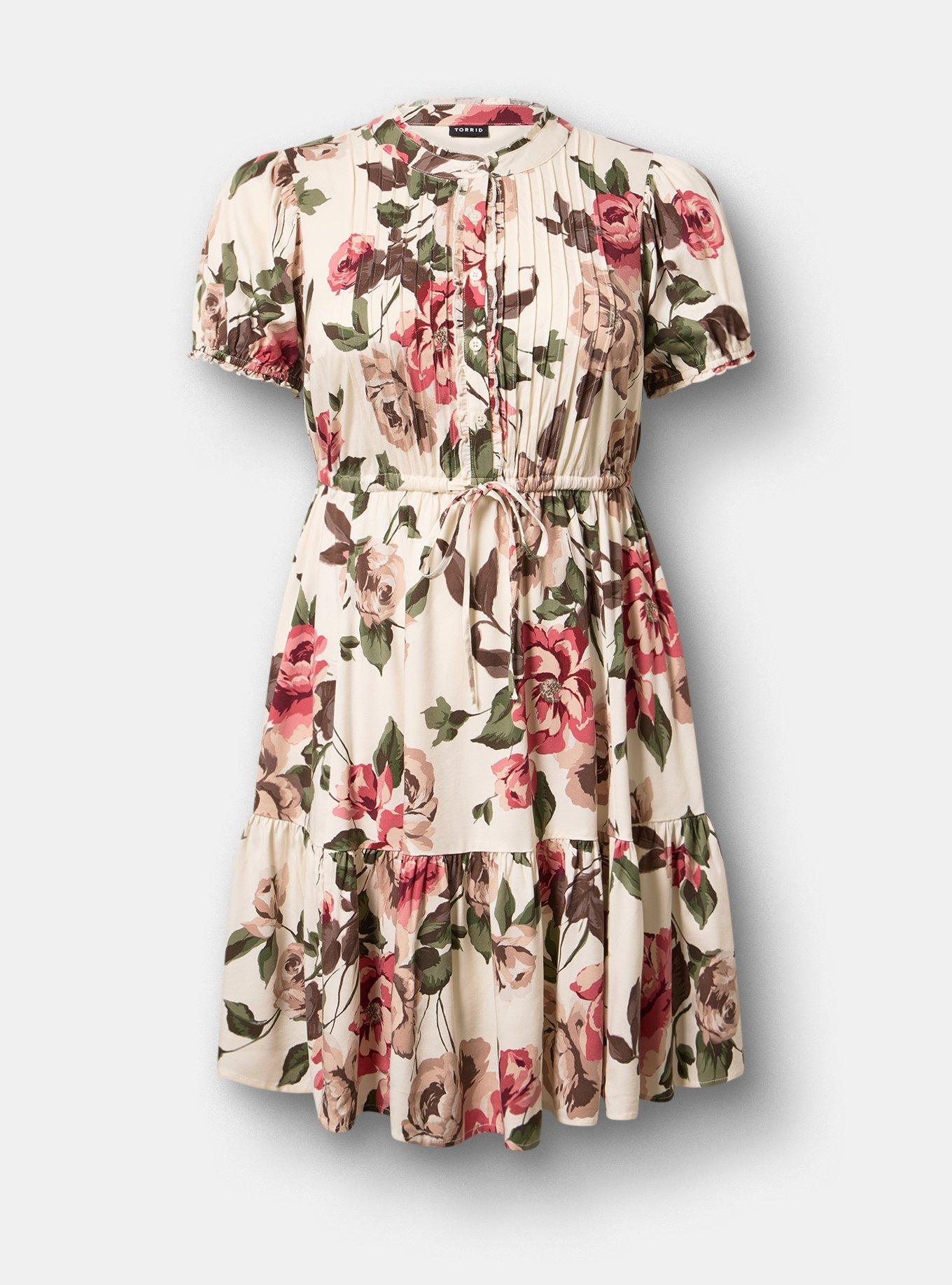 Tiered Challis Mini Dress, PAINTED PEONY FLORAL IVORY, flat