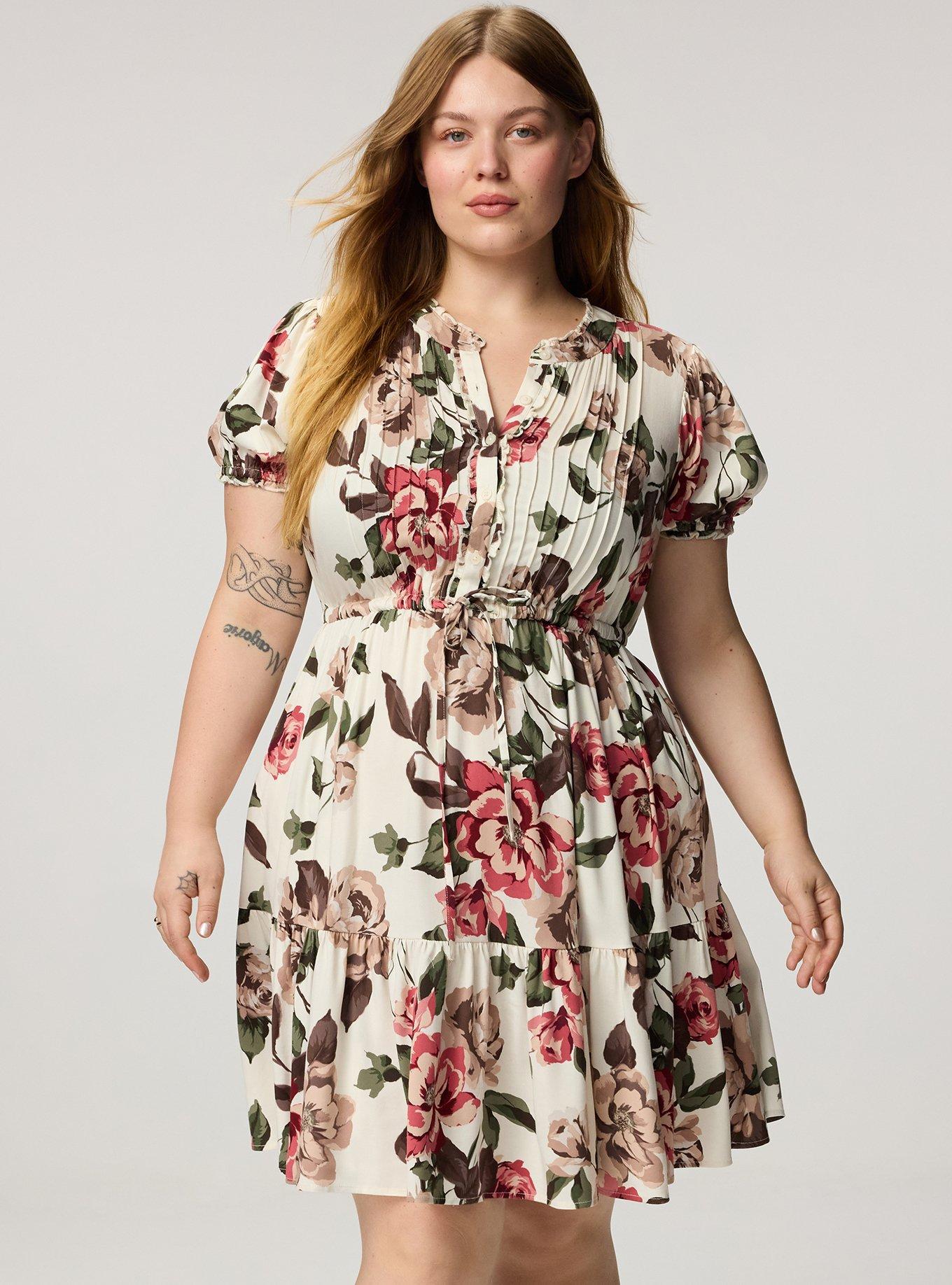 Tiered Challis Mini Dress, PAINTED PEONY FLORAL IVORY, hi-res
