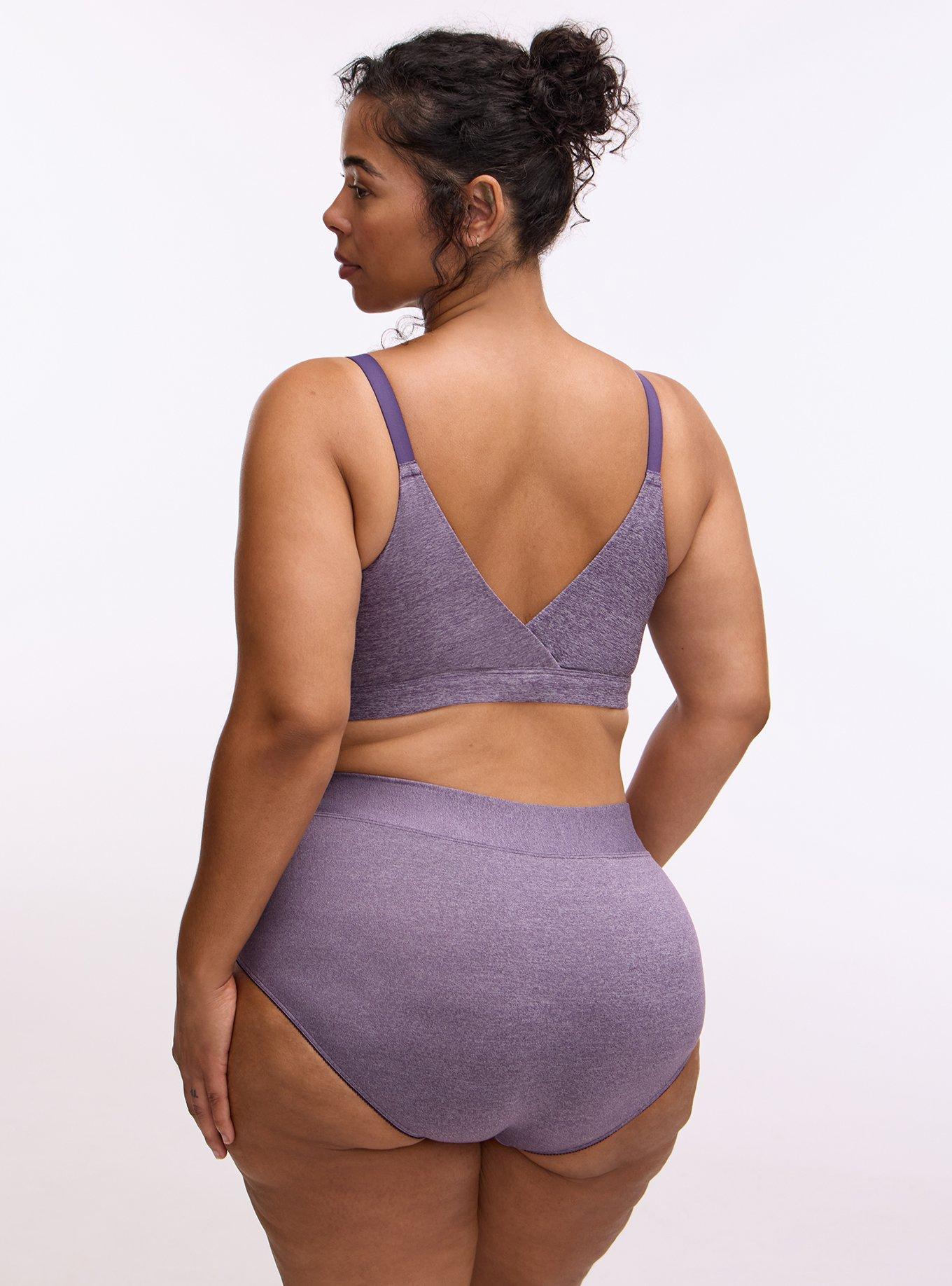 Plus Size Wire-Free Lightly Lined Pullover Bra, HEATHER BLACKBERRY, alternate