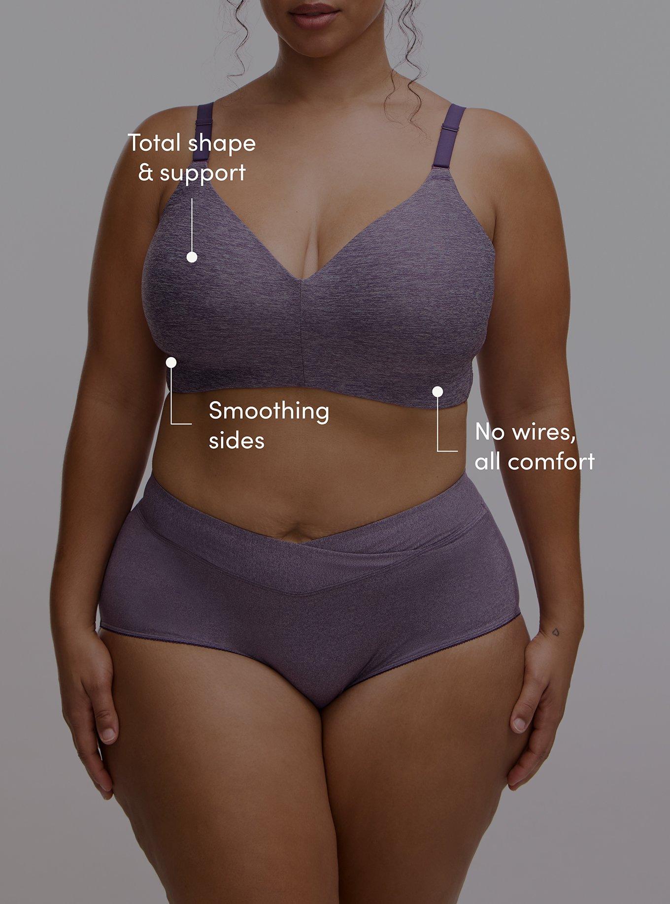 Plus Size Wire-Free Lightly Lined Pullover Bra, HEATHER BLACKBERRY, alternate