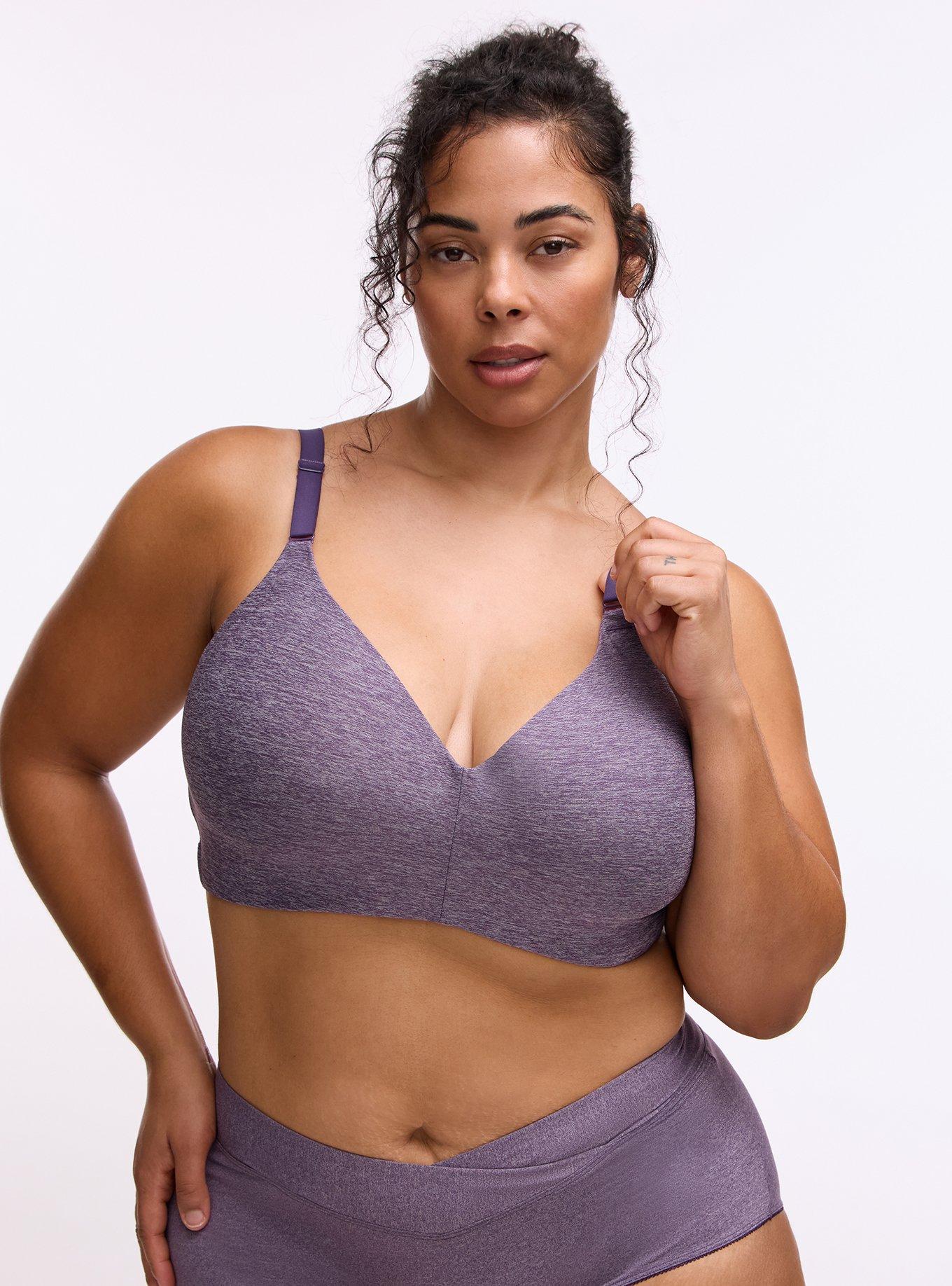 Plus Size Wire-Free Lightly Lined Pullover Bra, HEATHER BLACKBERRY, hi-res