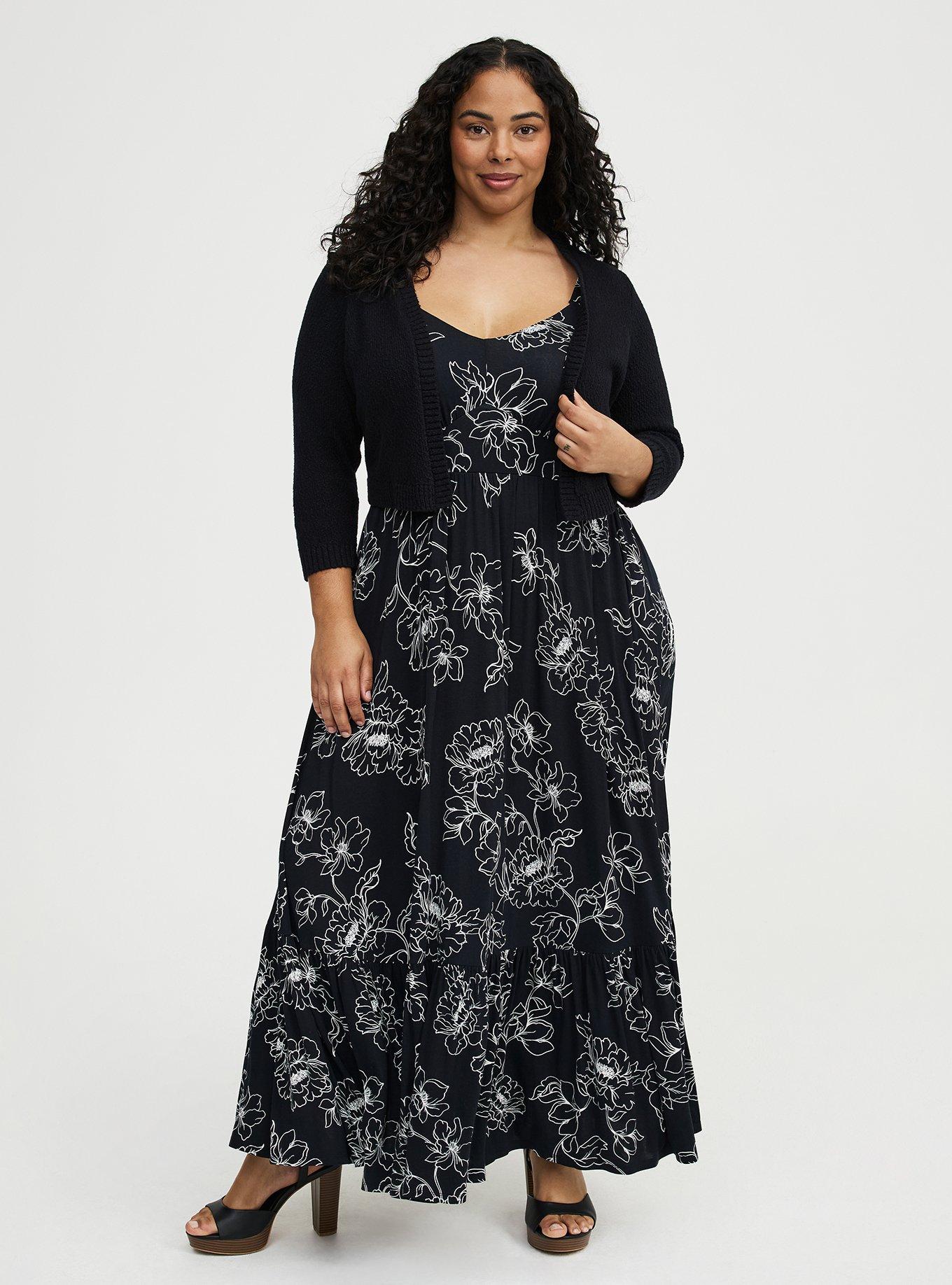 3/4 Sleeve Cropped Shrug, DEEP BLACK, alternate