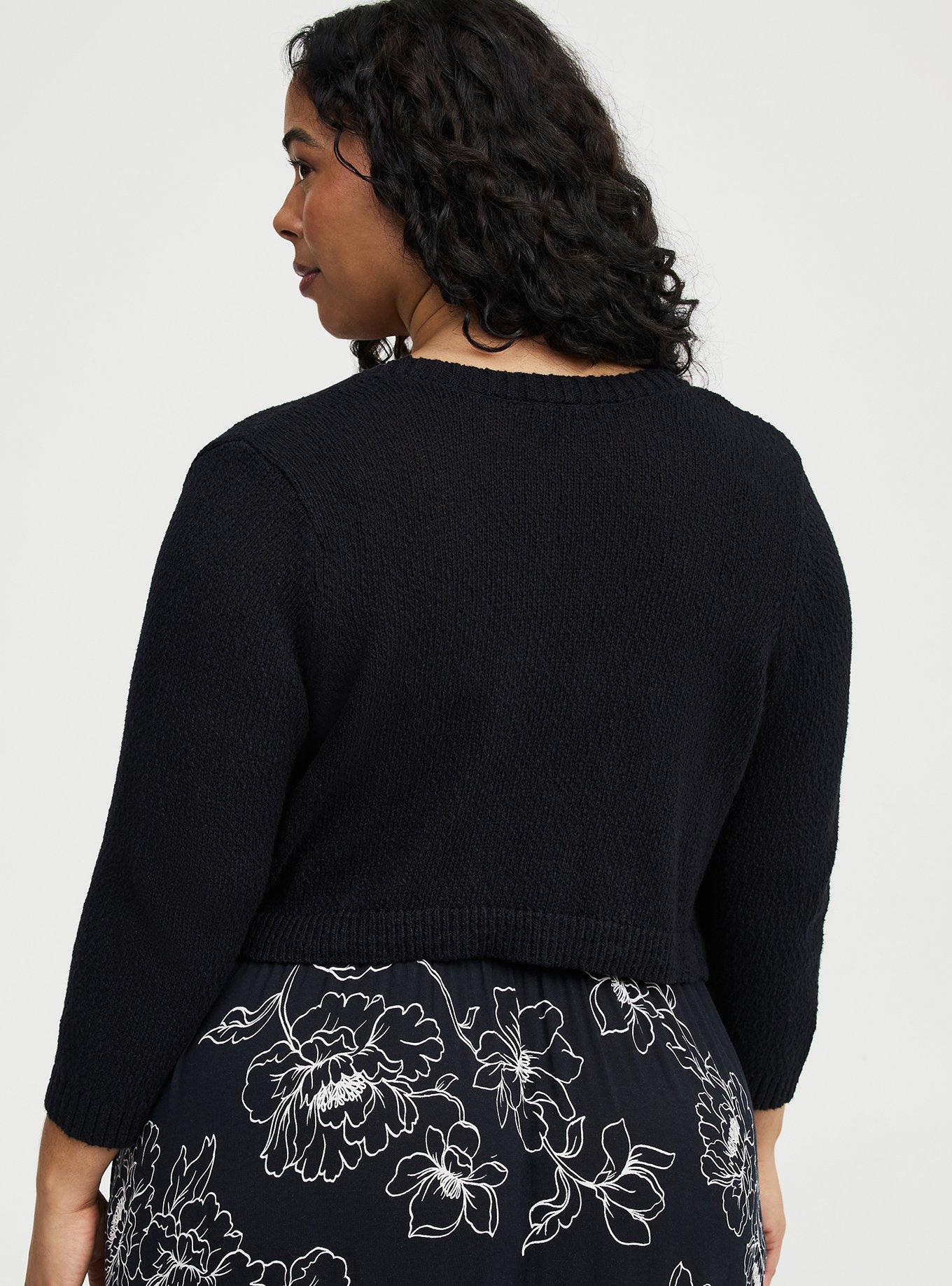 3/4 Sleeve Cropped Shrug, DEEP BLACK, alternate