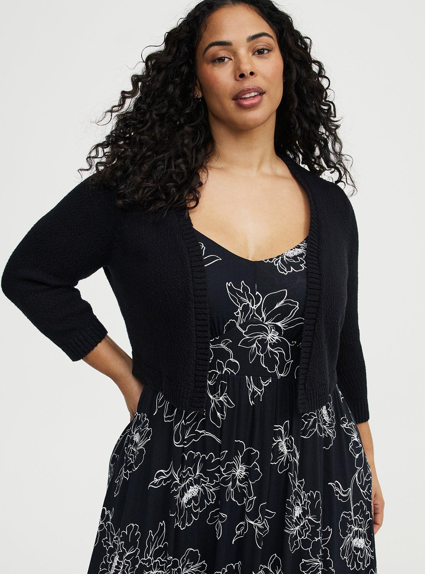 Women's 3/4 Sleeve Cropped Shrug in Black, Size 26, Plus Size by Torrid