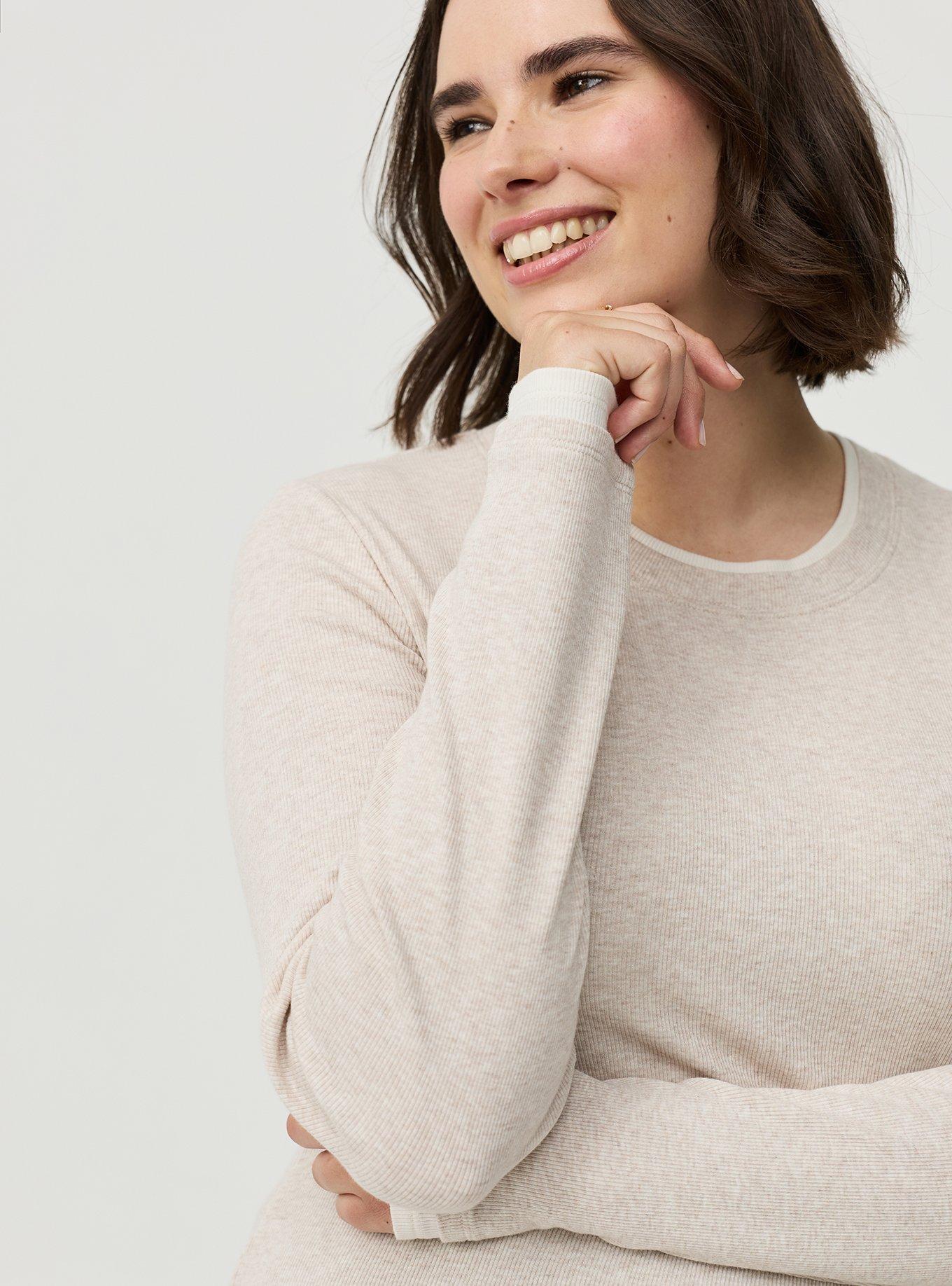 Cotton Modal Rib 2fer Layering Long Sleeve Tee, OATMEAL HEATHER, alternate