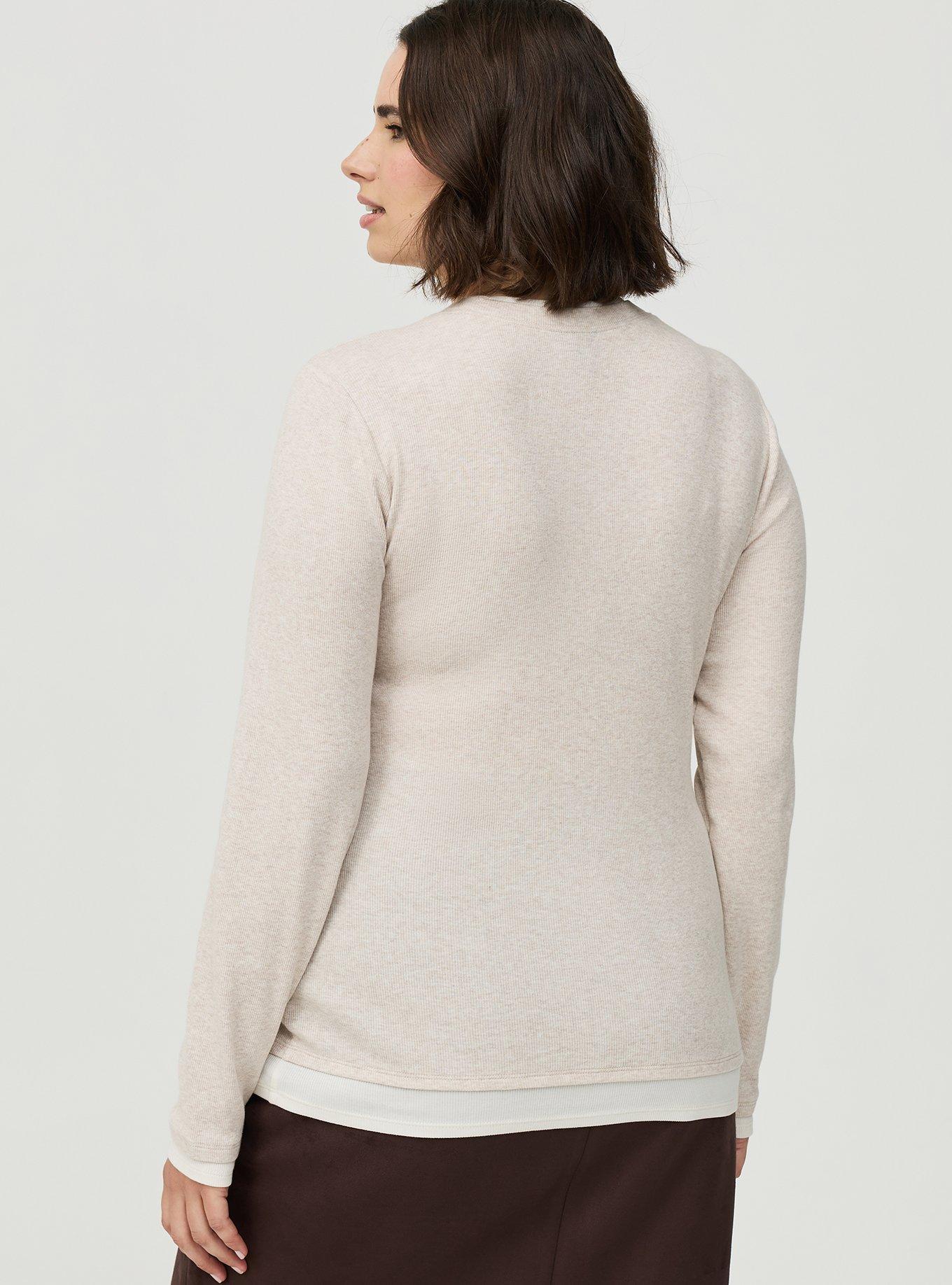 Cotton Modal Rib 2fer Layering Long Sleeve Tee, OATMEAL HEATHER, alternate
